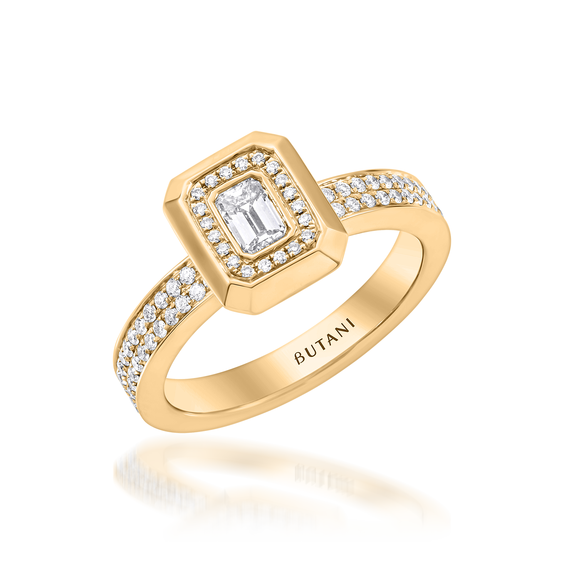 Metropolitan Emerald-cut Diamond Halo Ring  In 18K Yellow Gold