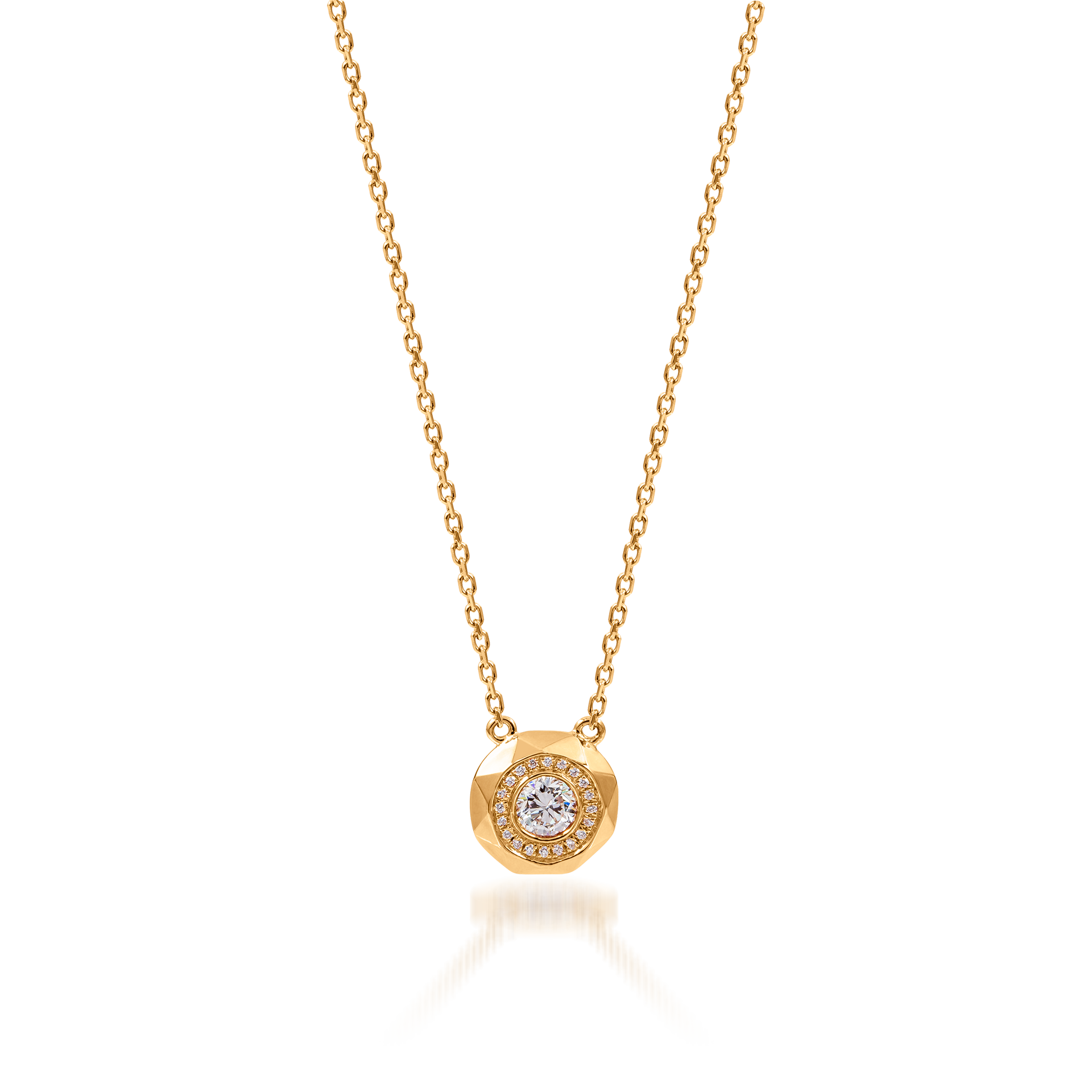 Metropolitan Round-cut Diamond Halo Necklace In 18K Yellow Gold