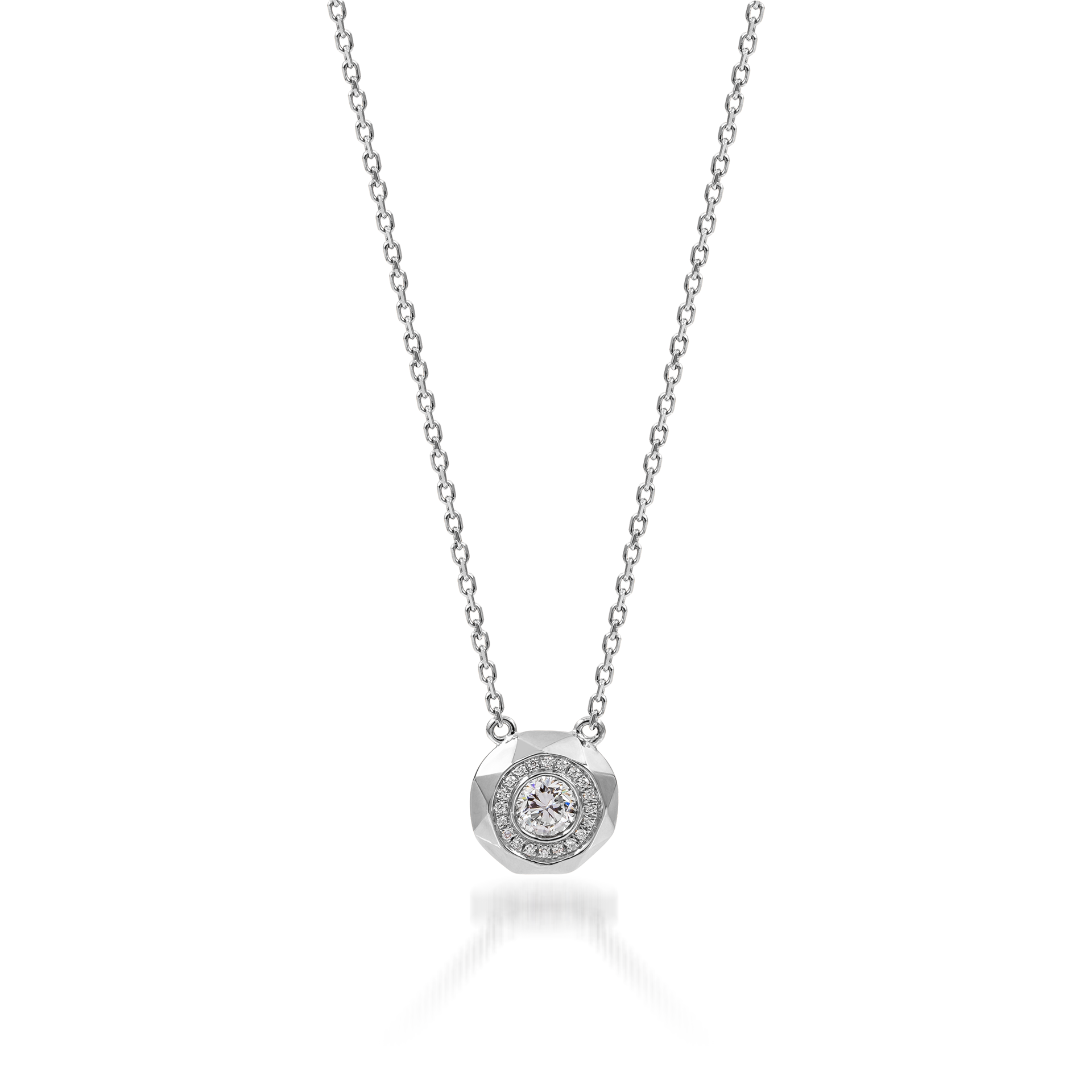 Metropolitan Round-cut Diamond Halo Necklace In 18K White Gold