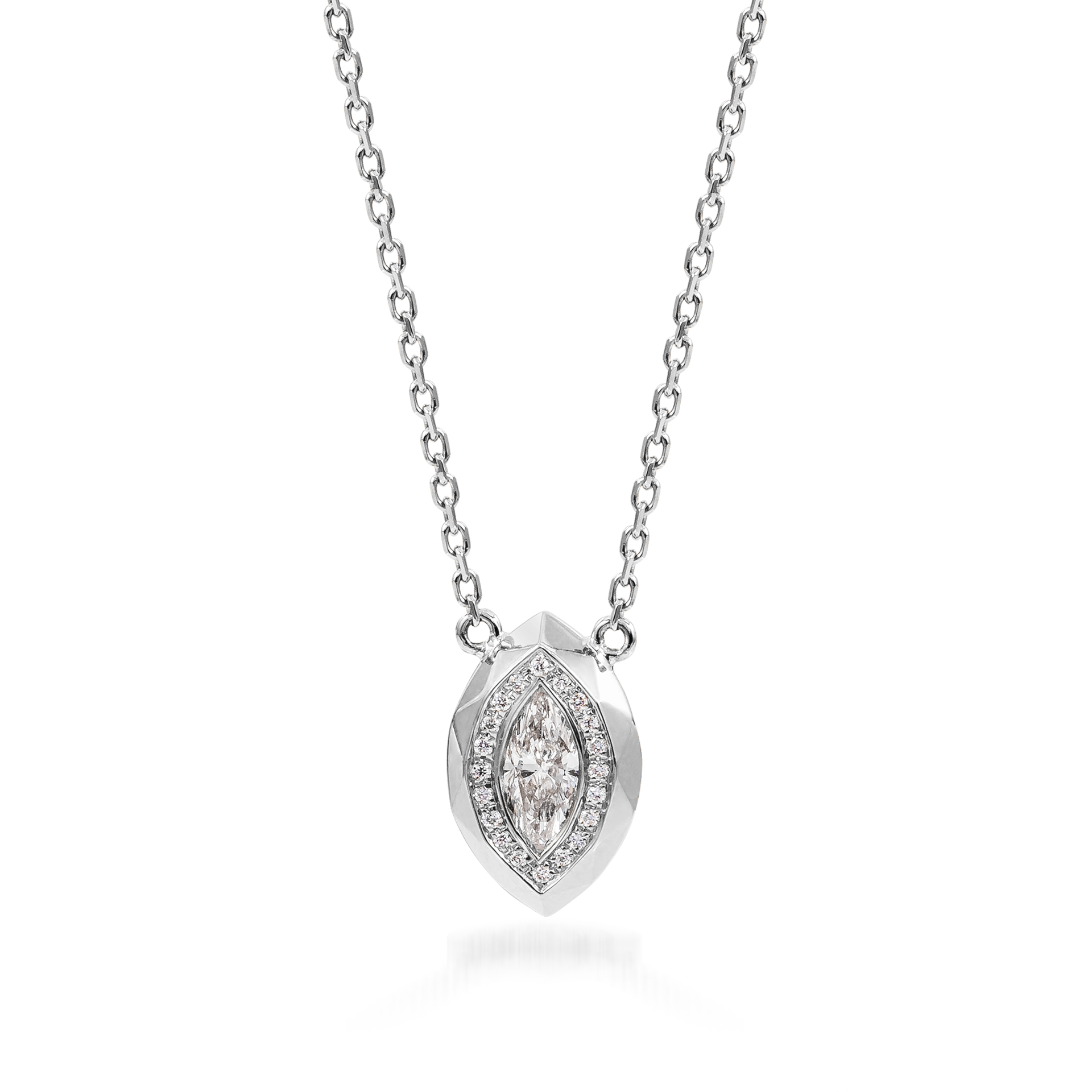 Metropolitan Marquise-cut Diamond Halo Necklace In 18K White Gold