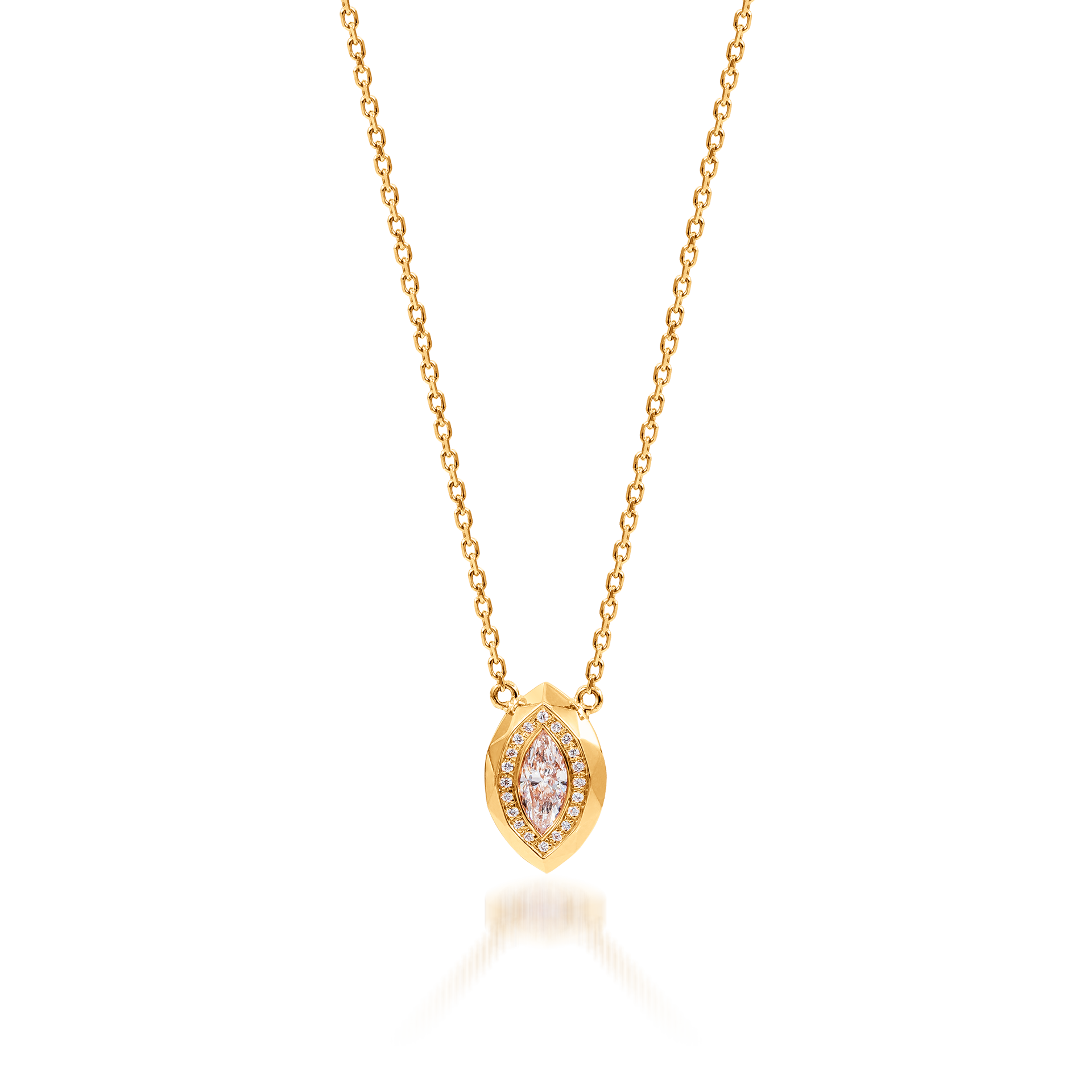 Metropolitan Marquise-cut Diamond Halo Necklace In 18K Yellow Gold