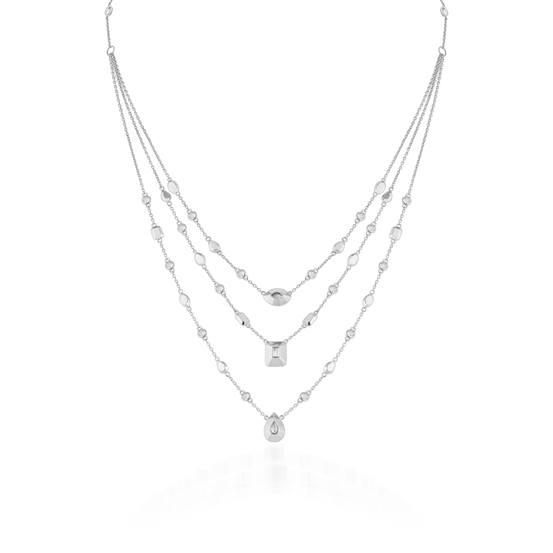 Metropolitan Trio Diamond Pendant and Motif Necklace In 18K White Gold