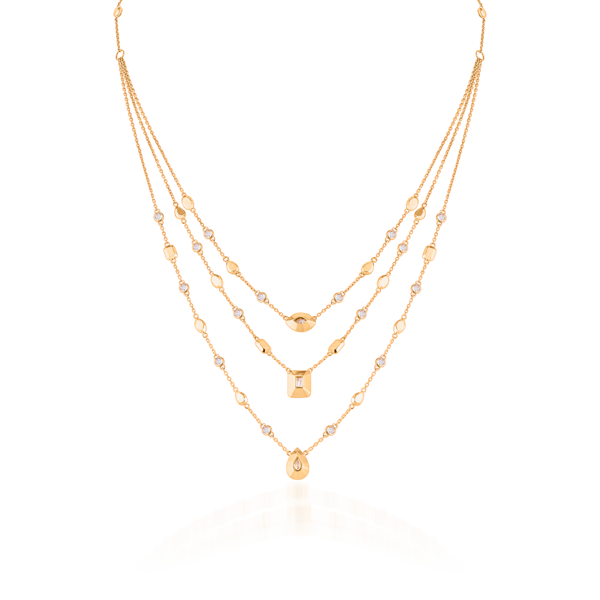 Metropolitan Trio Diamond Pendant and Motif Necklace In 18K Yellow Gold