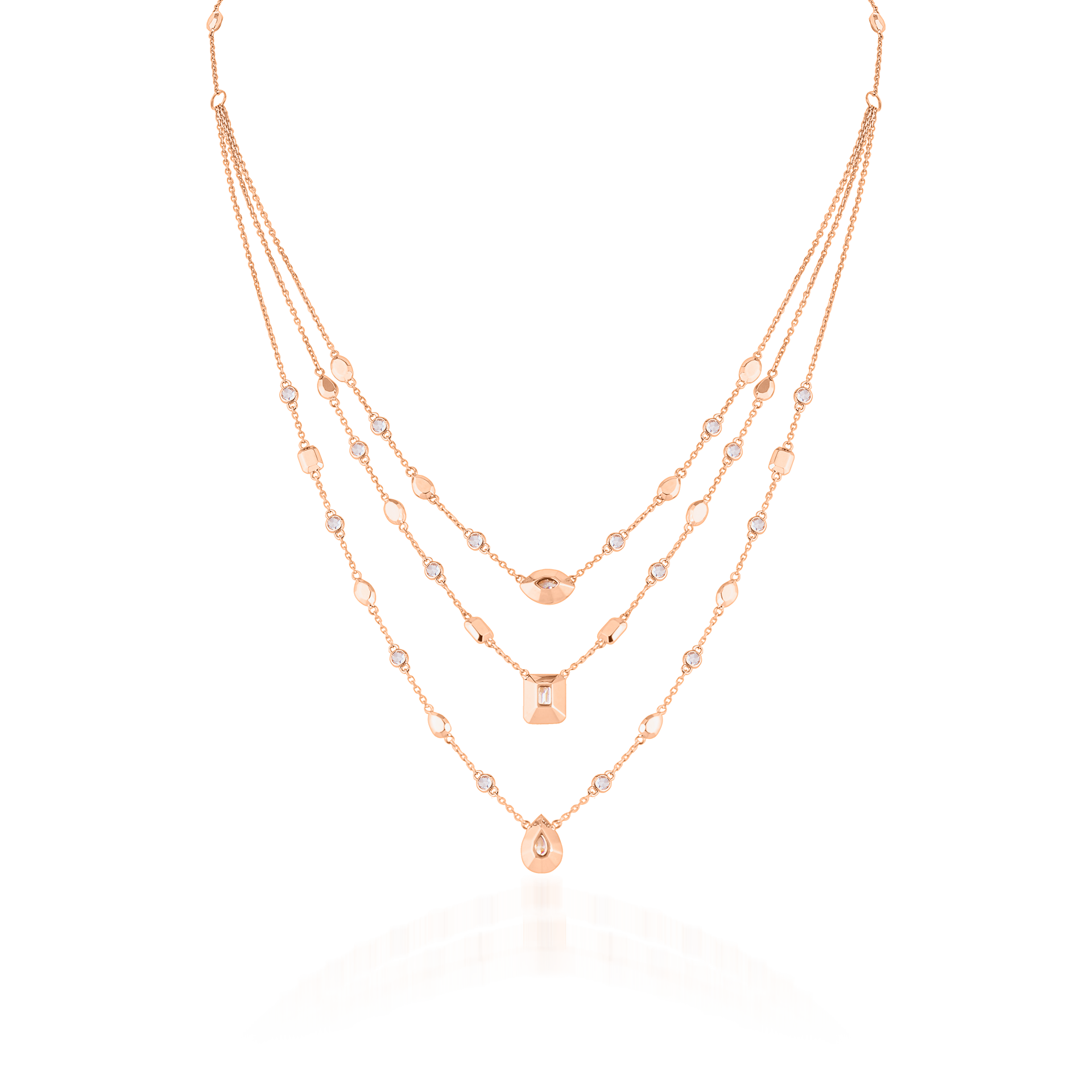 Metropolitan Trio Diamond Pendant and Motif Necklace In 18K Rose Gold