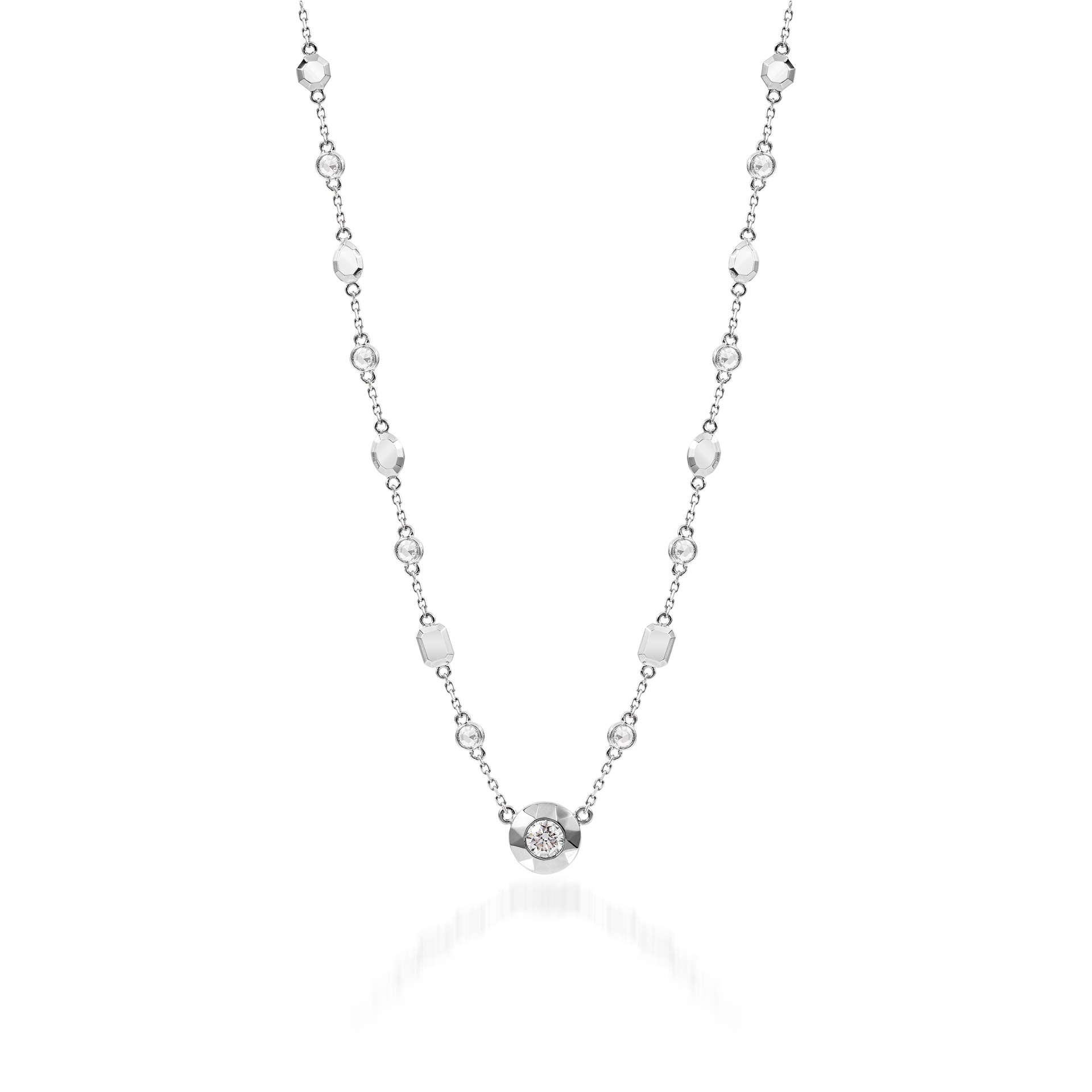 Metropolitan Round-cut Diamond Pendant and Motif Necklace In 18K White Gold