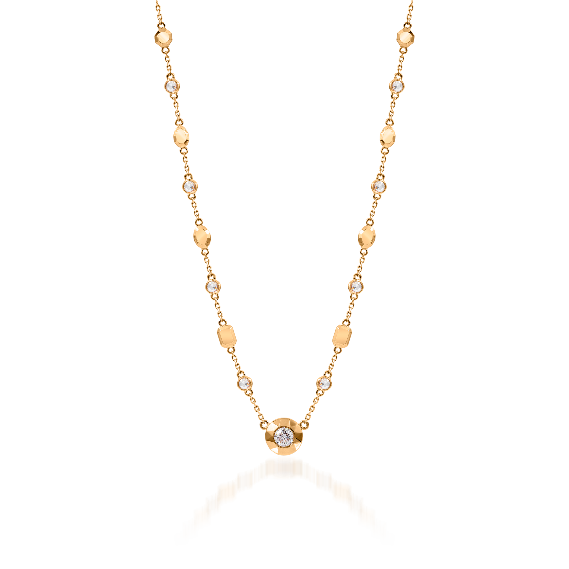 Metropolitan Round-cut Diamond Pendant and Motif Necklace In 18K Yellow Gold