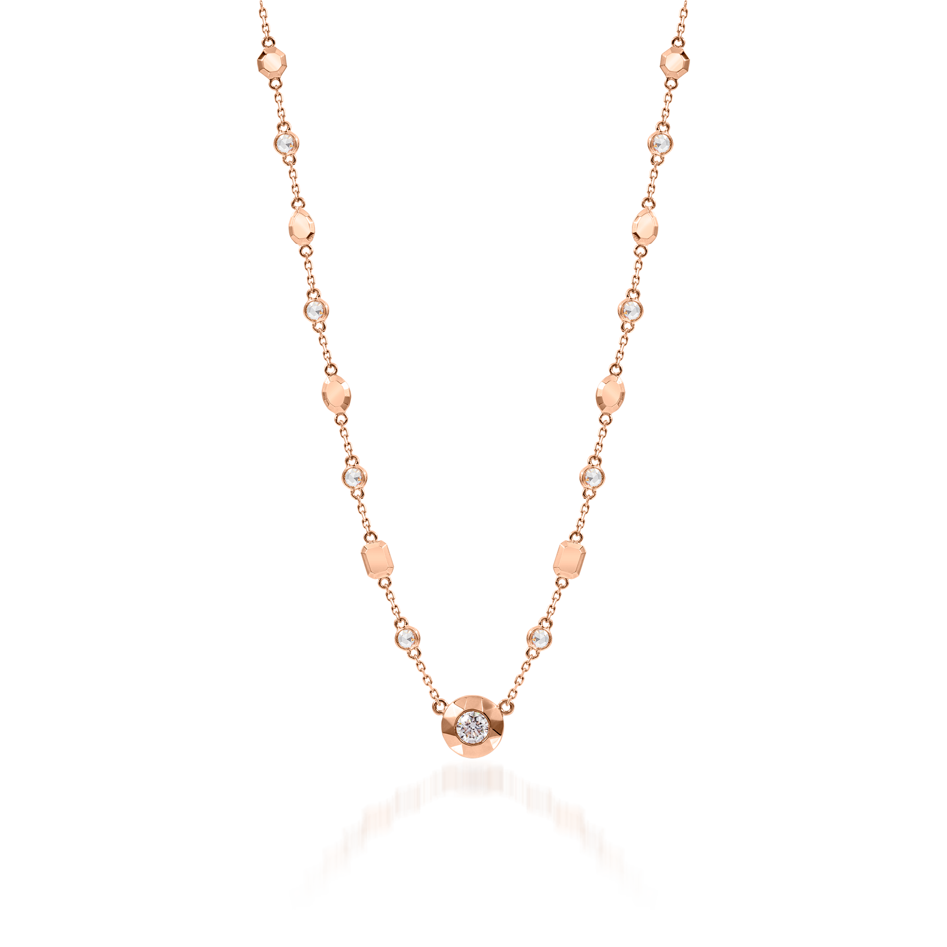 Metropolitan Round-cut Diamond Pendant and Motif Necklace In 18K Rose Gold