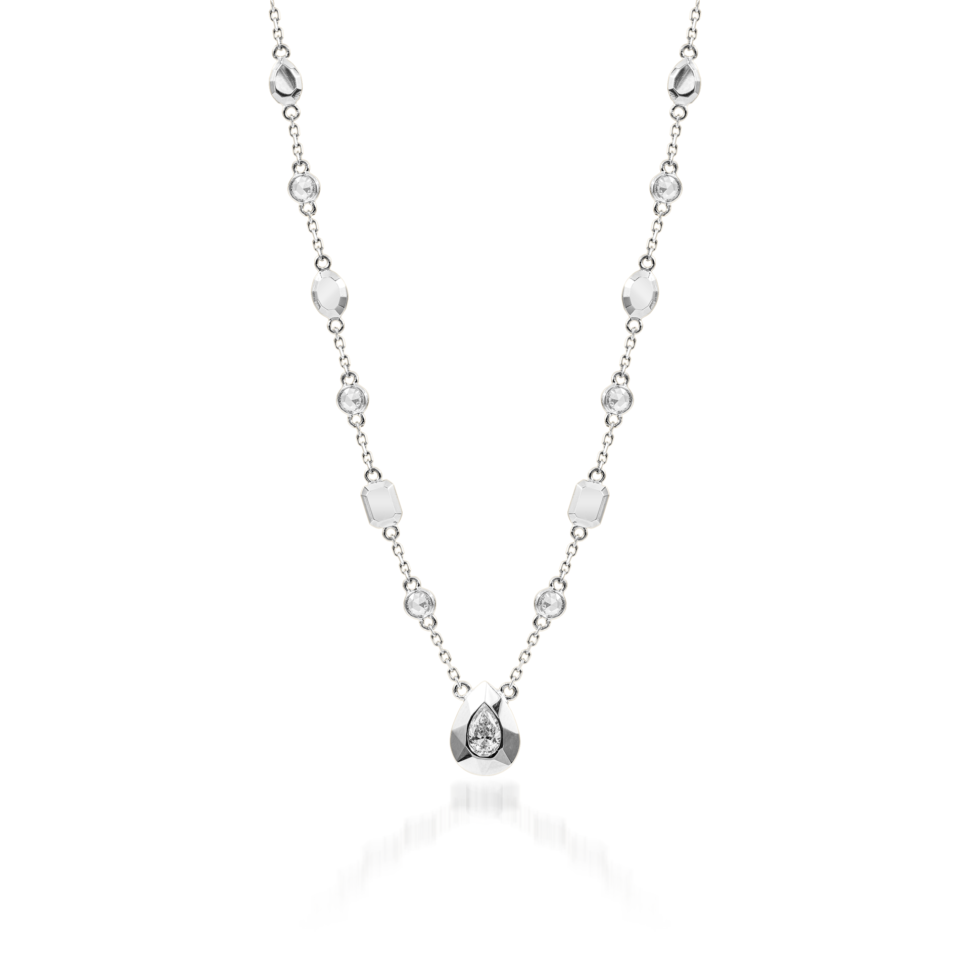 Metropolitan Pear-cut Diamond Pendant and Motif Necklace In 18K White Gold