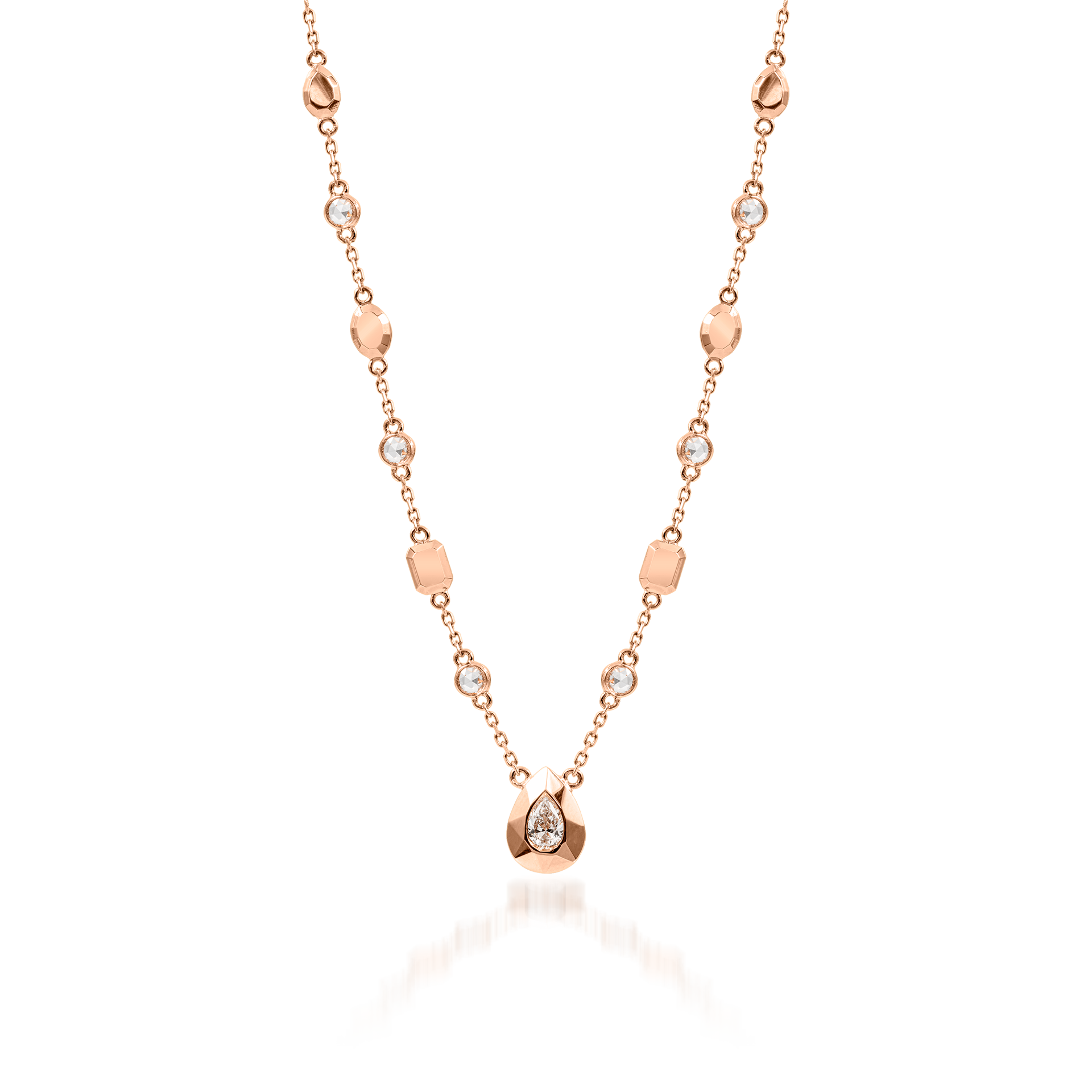 Metropolitan Pear-cut Diamond Pendant and Motif Necklace In 18K Rose Gold