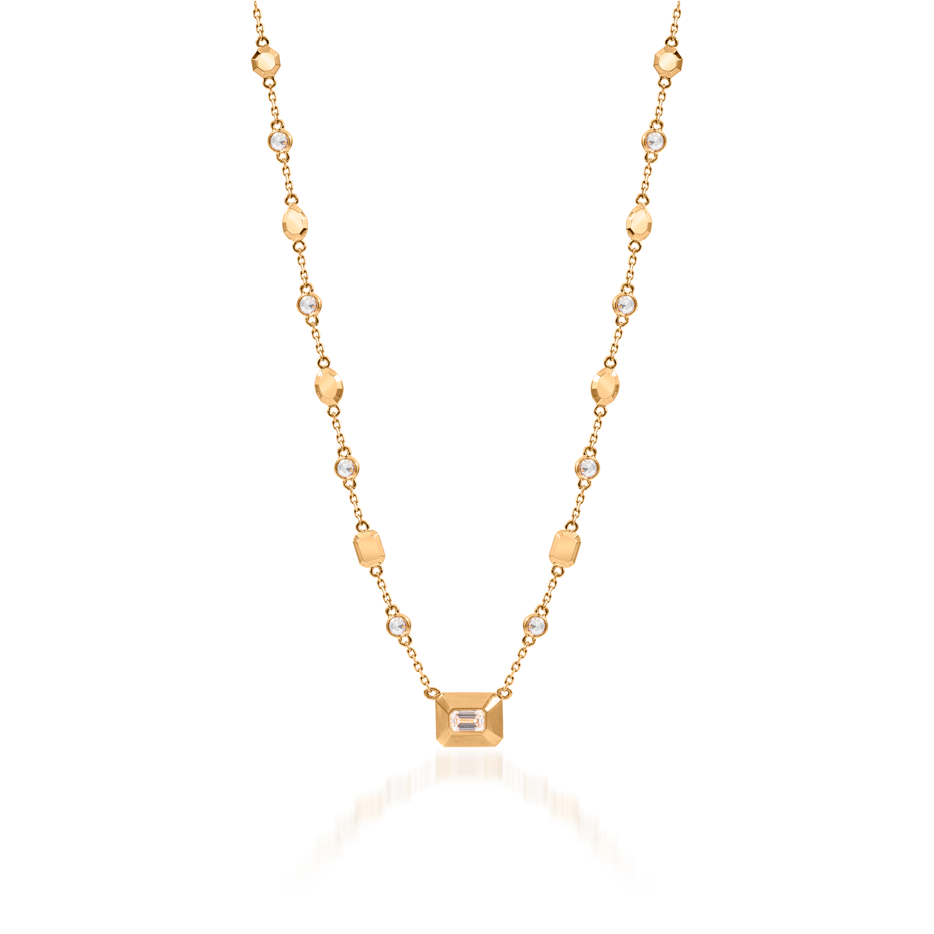 Metropolitan Emerald-cut Diamond Pendant and Motif Necklace In 18K Yellow Gold