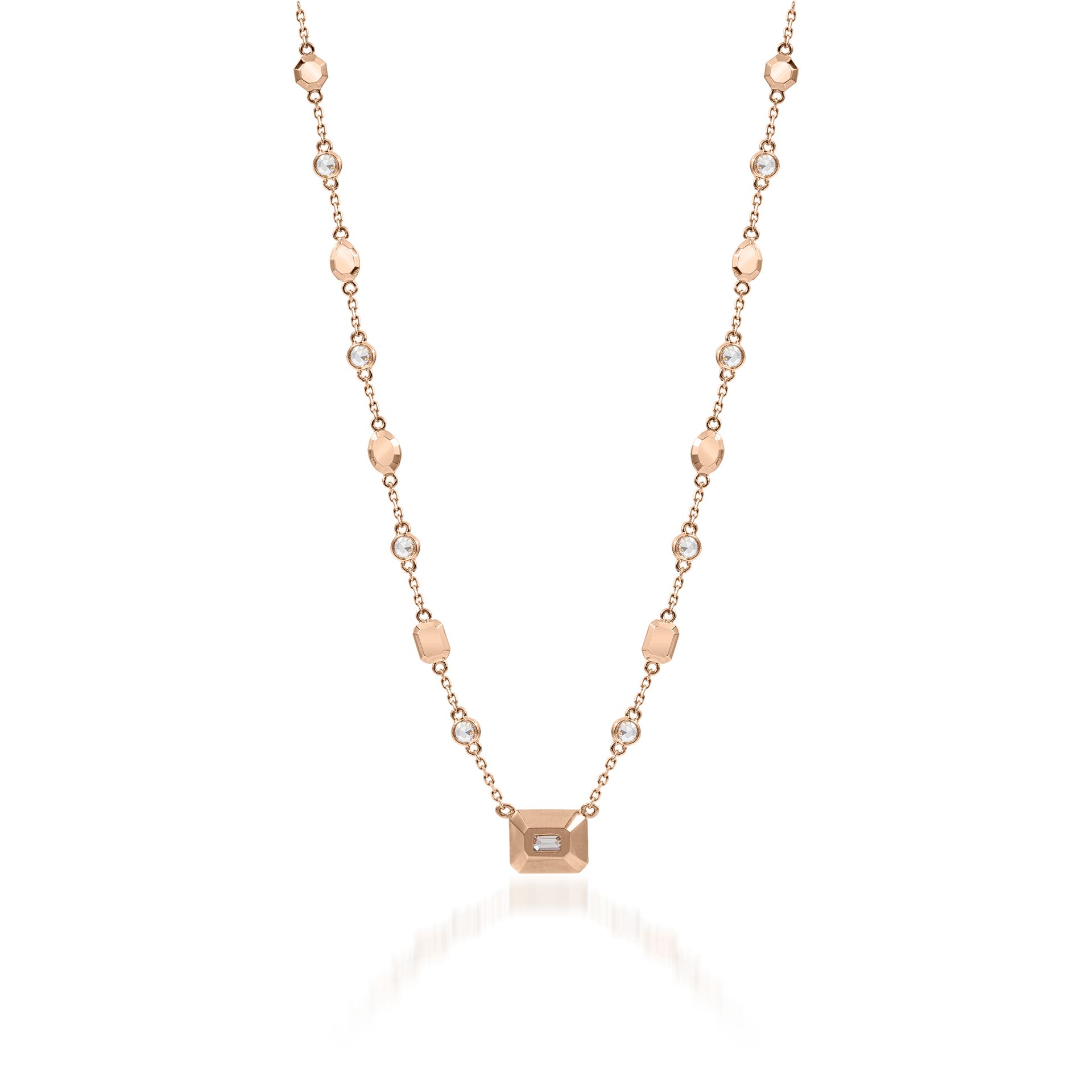 Metropolitan Emerald-cut Diamond Pendant and Motif Necklace In 18K Rose Gold