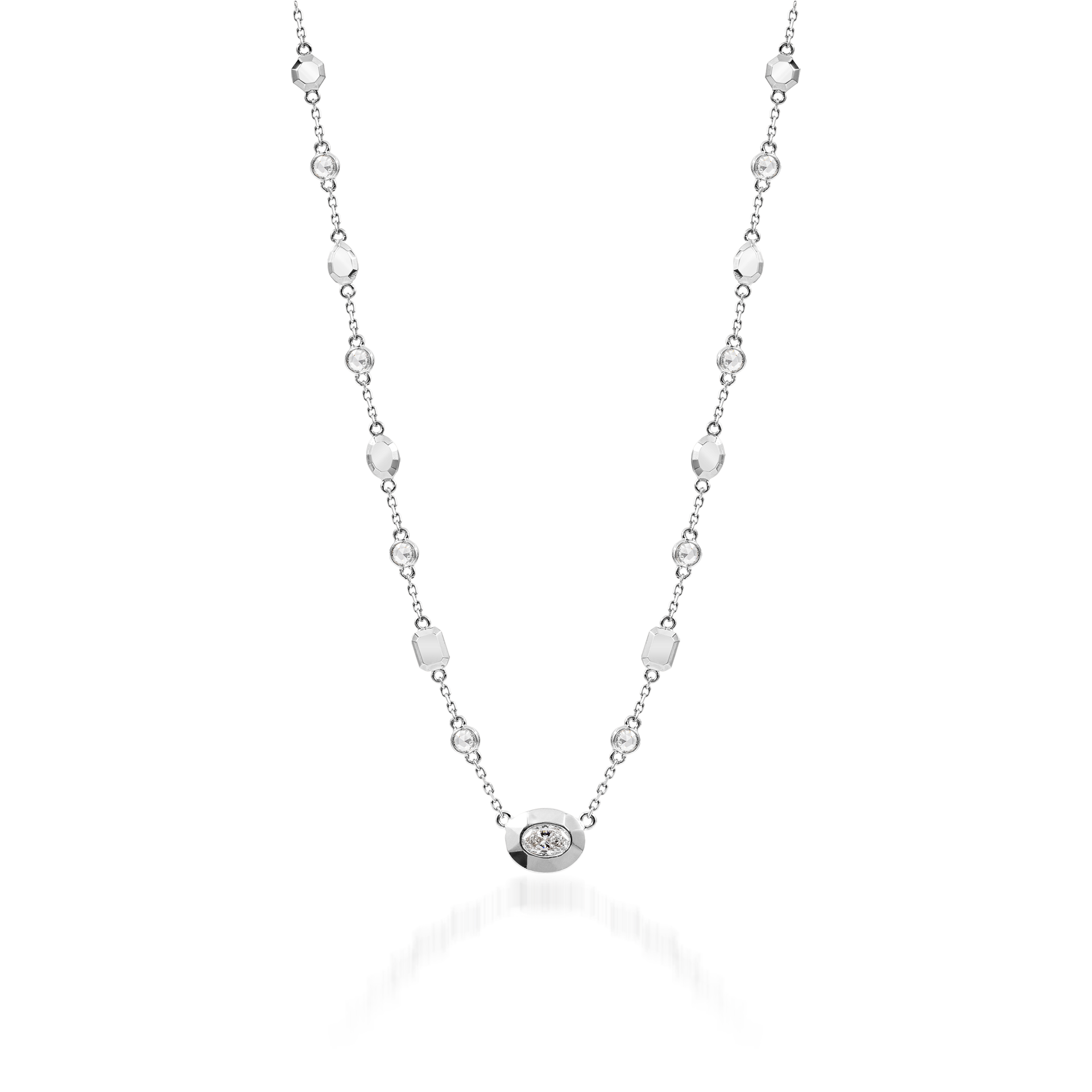Metropolitan Oval-cut Diamond Pendant and Motif Necklace In 18K White Gold