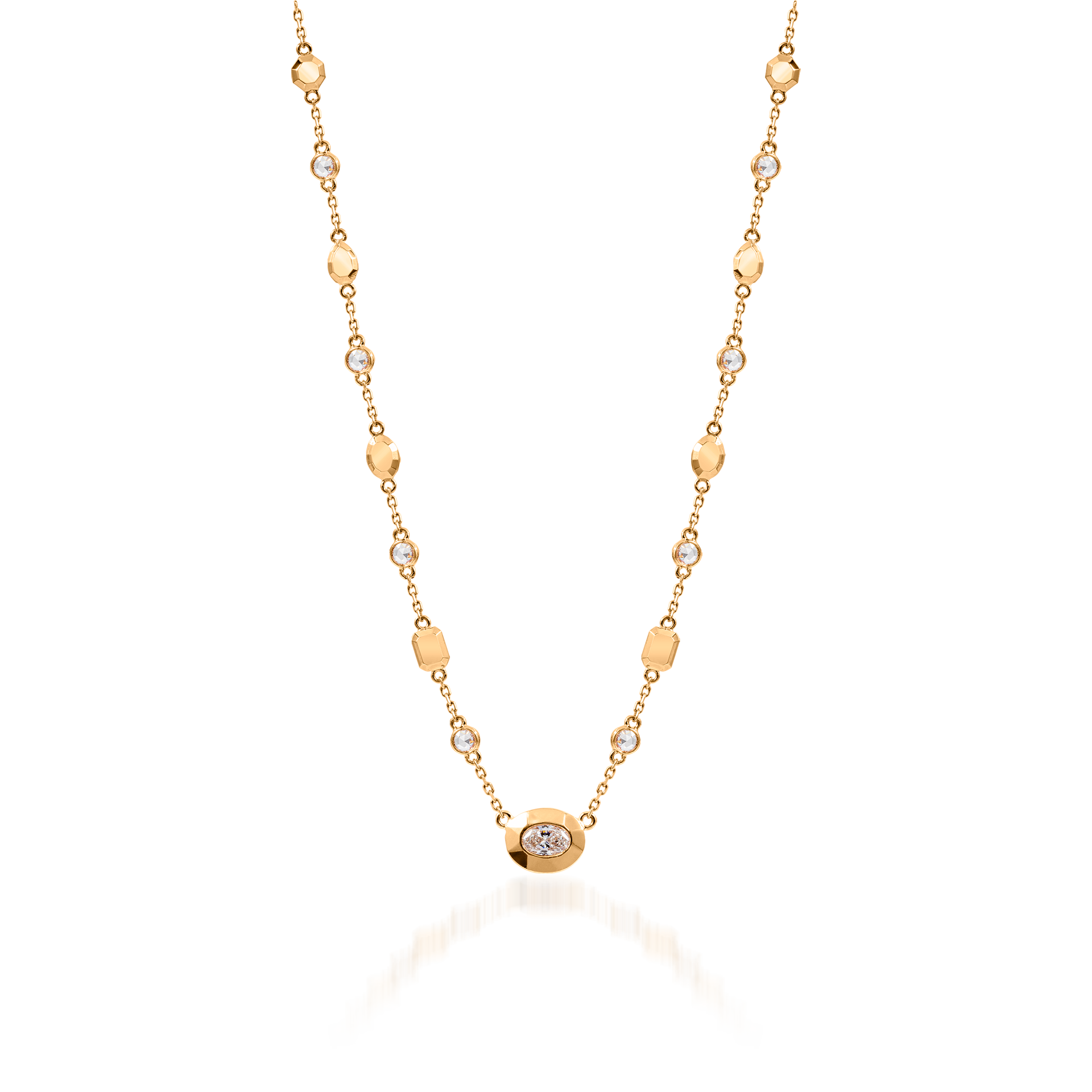 Metropolitan Oval-cut Diamond Pendant and Motif Necklace In 18K Yellow Gold