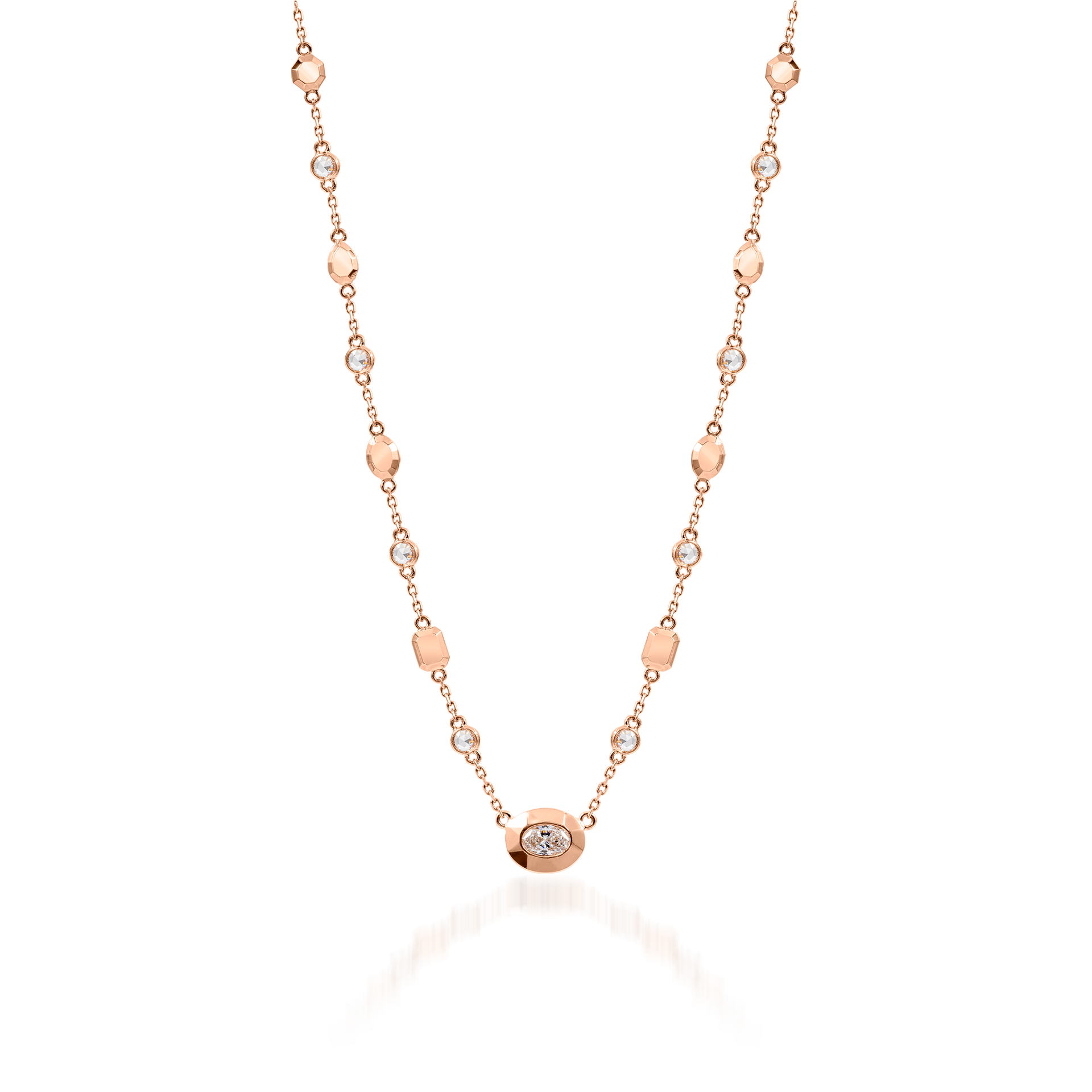 Metropolitan Oval-cut Diamond Pendant and Motif Necklace In 18K Rose Gold