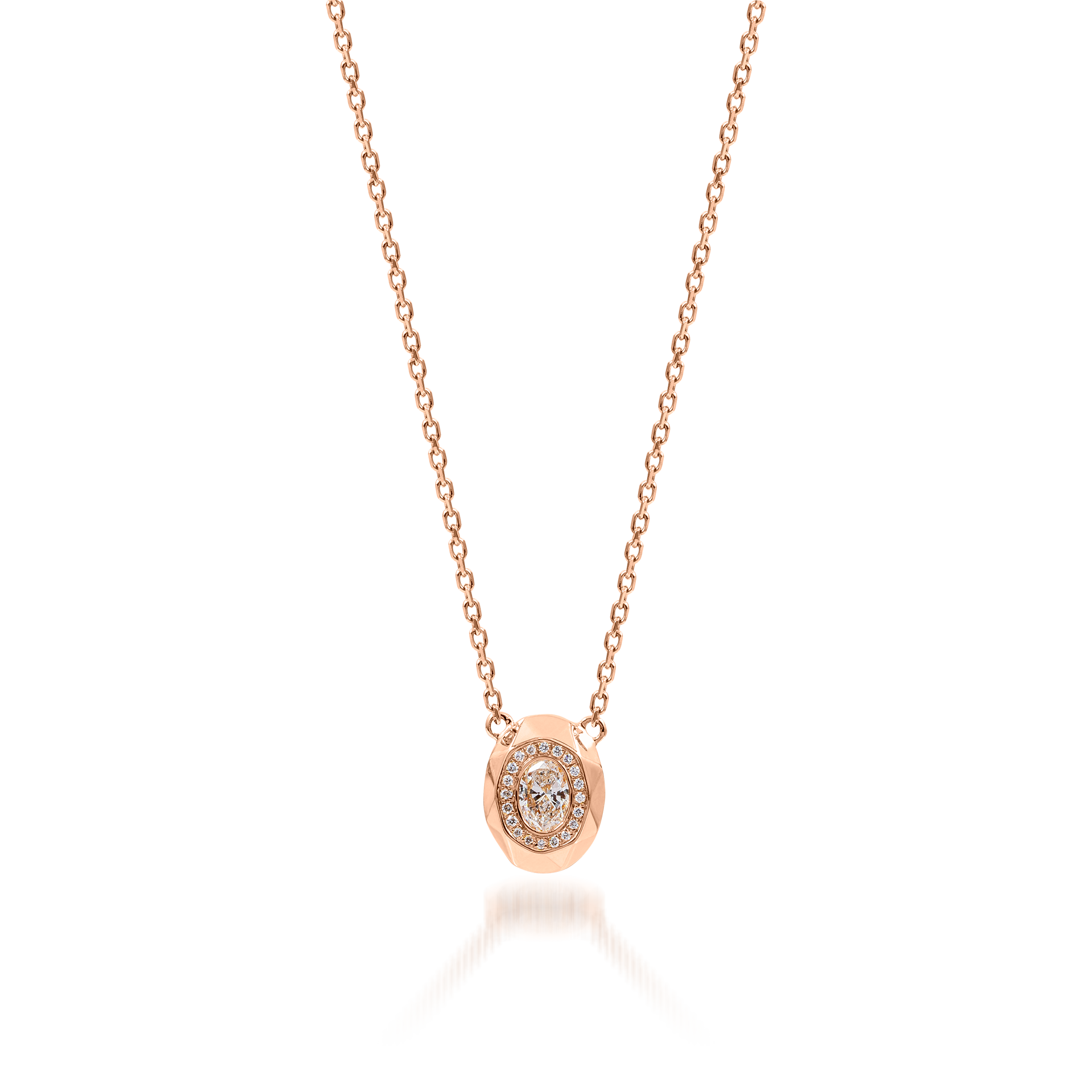 Metropolitan Oval-cut Diamond Halo Necklace In 18K Rose Gold