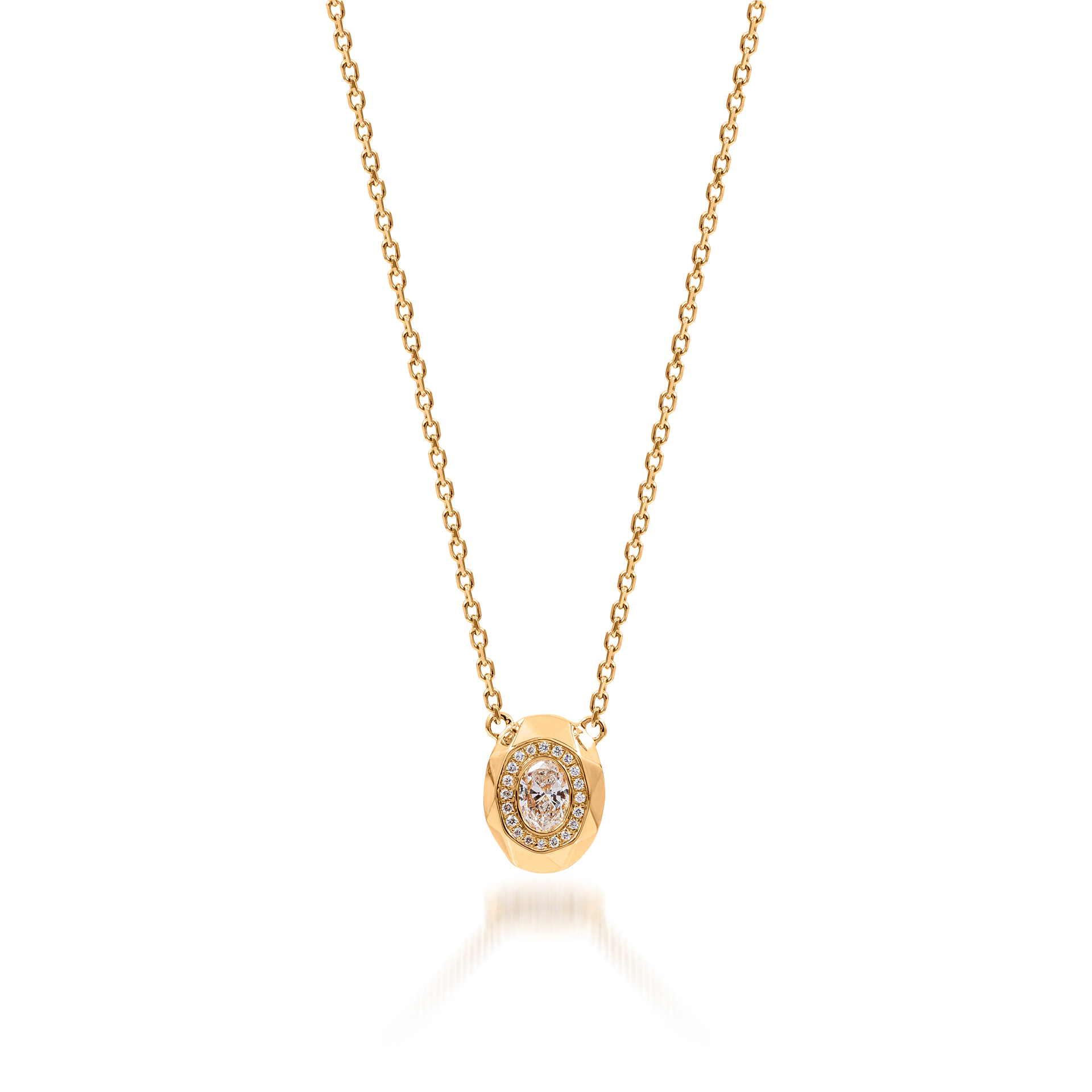 Metropolitan Oval-cut Diamond Halo Necklace In 18K Yellow Gold