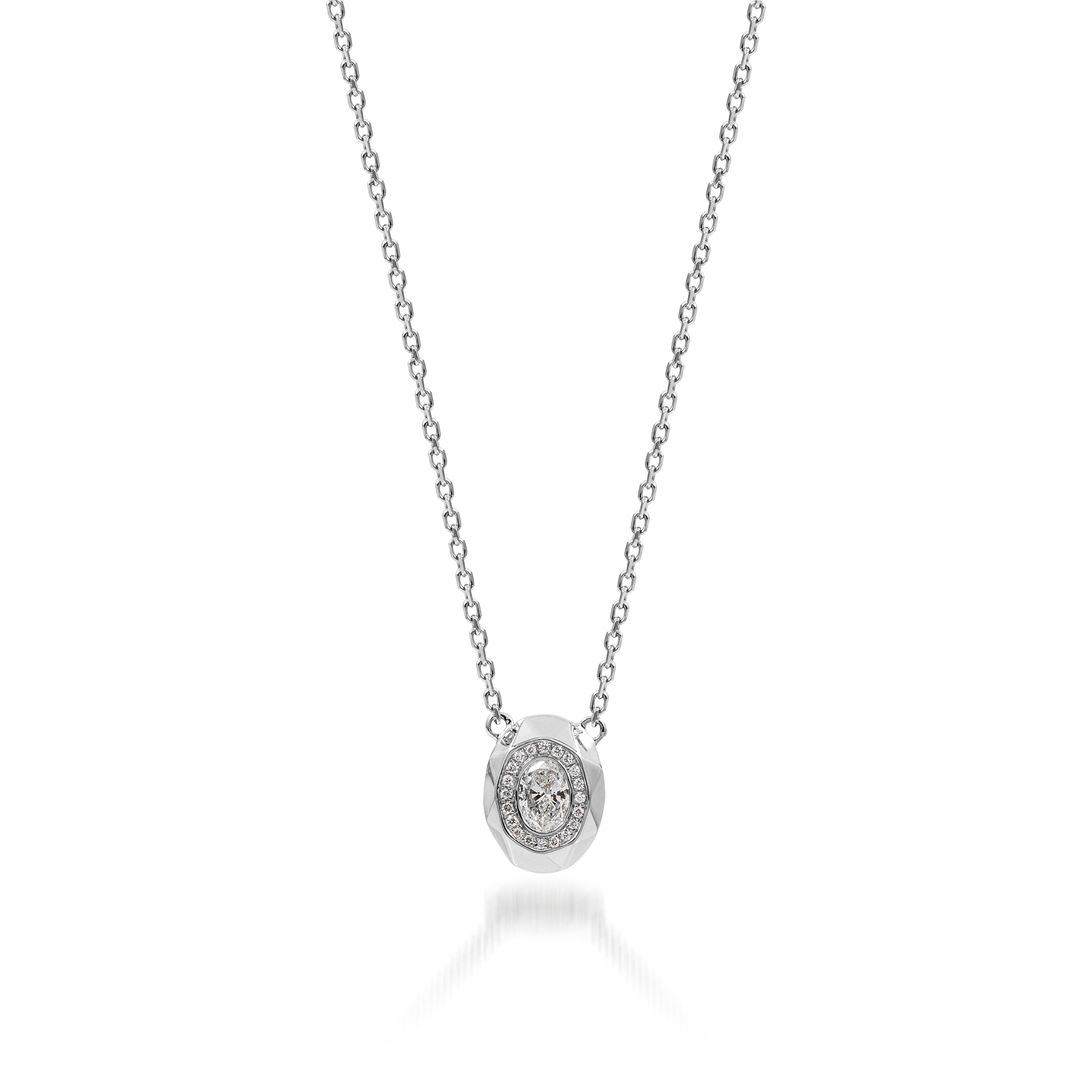 Metropolitan Oval-cut Diamond Halo Necklace In 18K White Gold