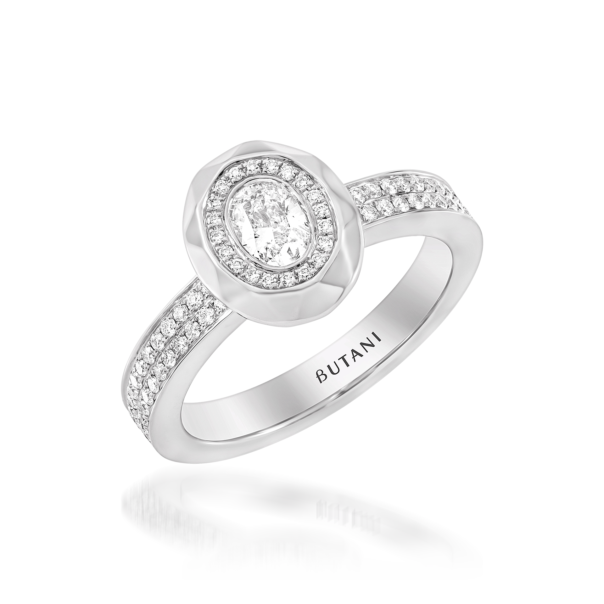 Metropolitan Oval-cut Diamond Halo Ring In 18K White Gold