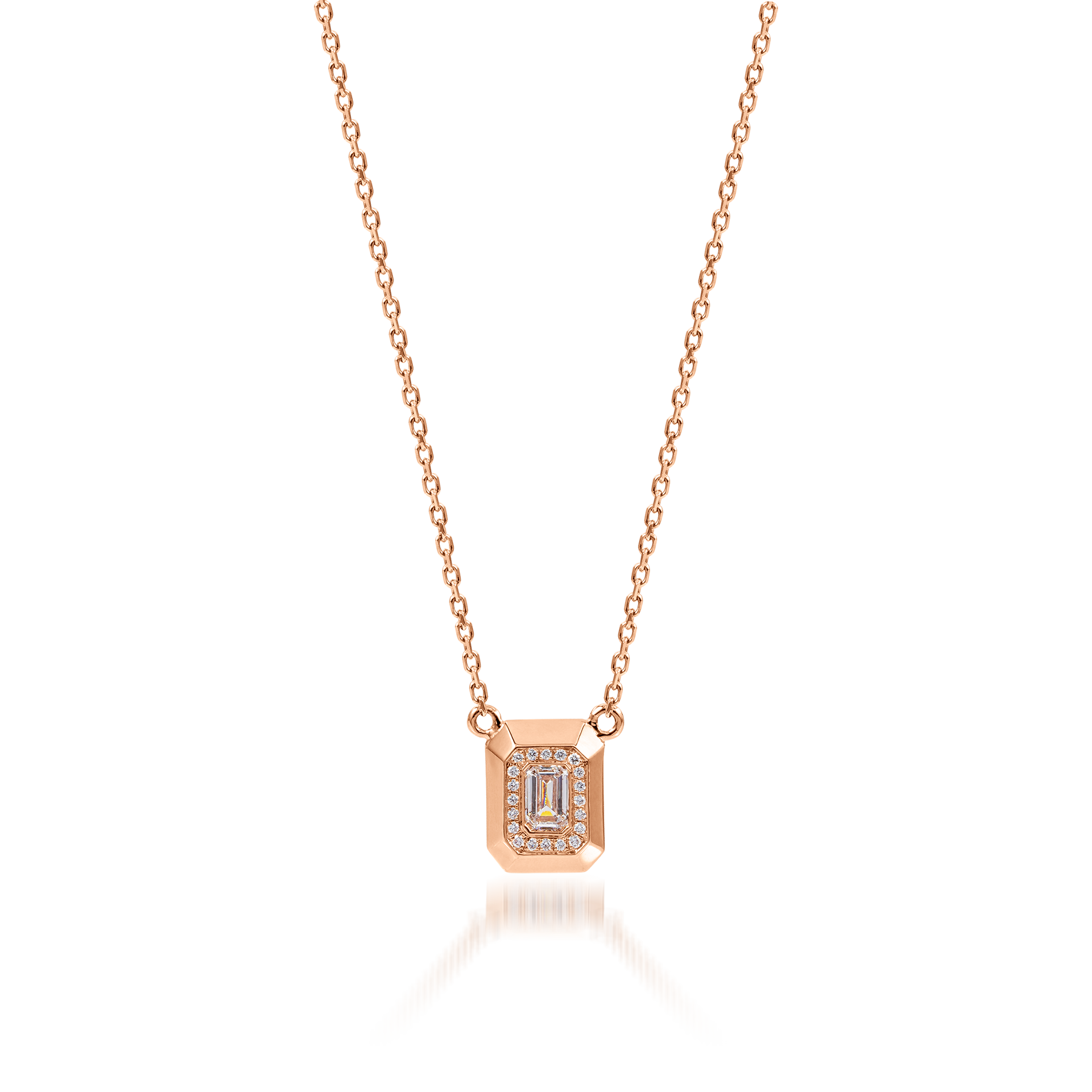 Metropolitan Emerald-cut Diamond Halo Necklace In 18K Rose Gold