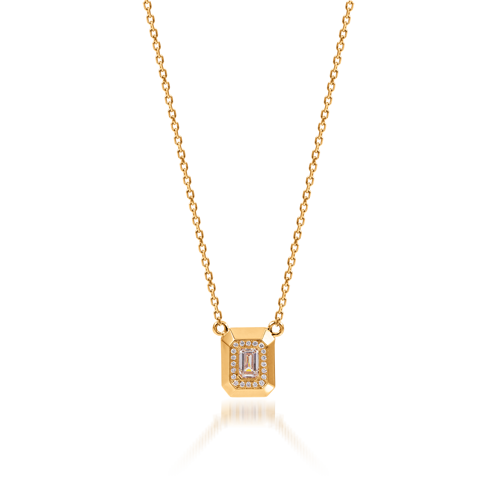 Metropolitan Emerald-cut Diamond Halo Necklace In 18K Yellow Gold