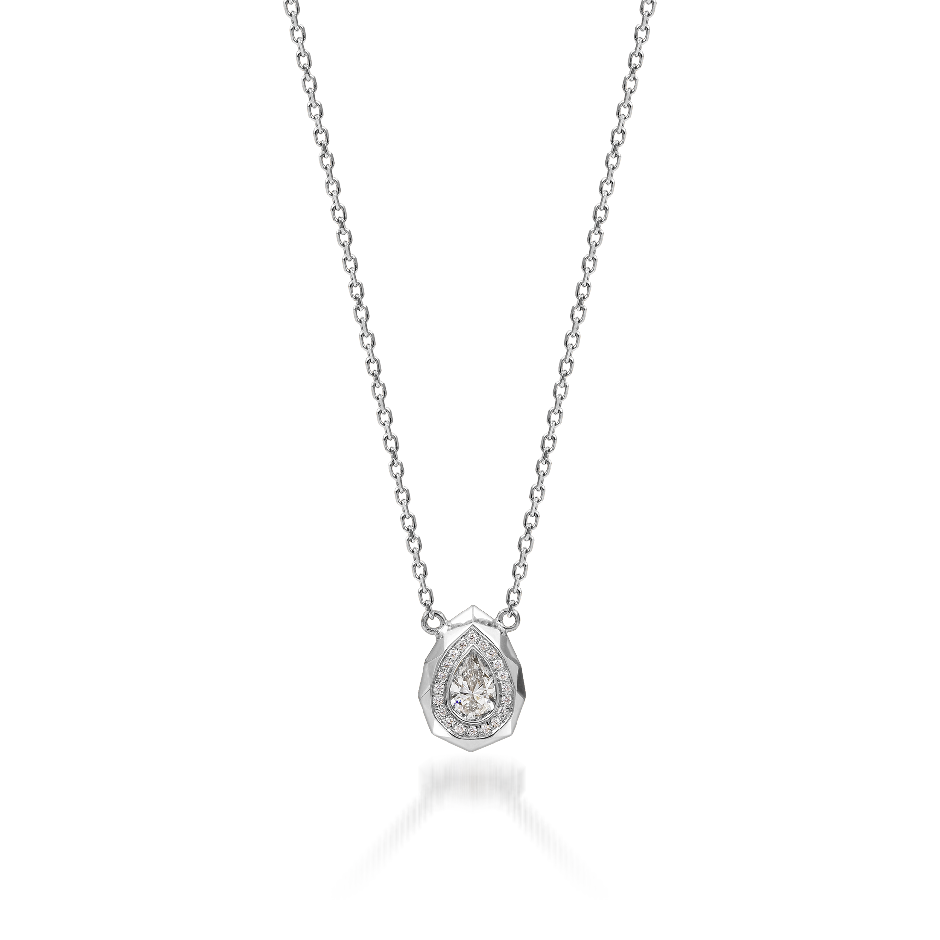 Metropolitan Pear-cut Diamond Halo Necklace In 18K White Gold