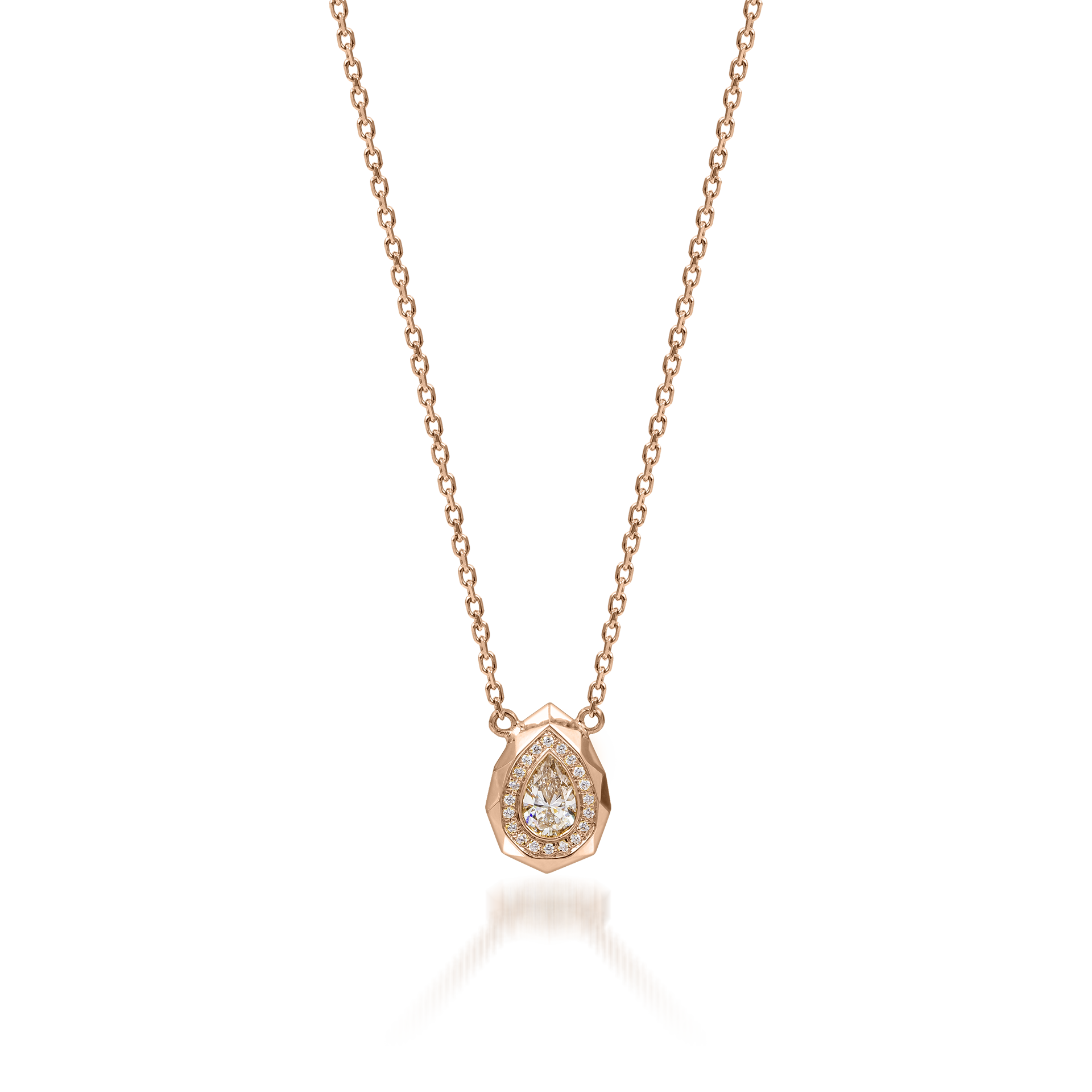 Metropolitan Pear-cut Diamond Halo Necklace In 18K Rose Gold