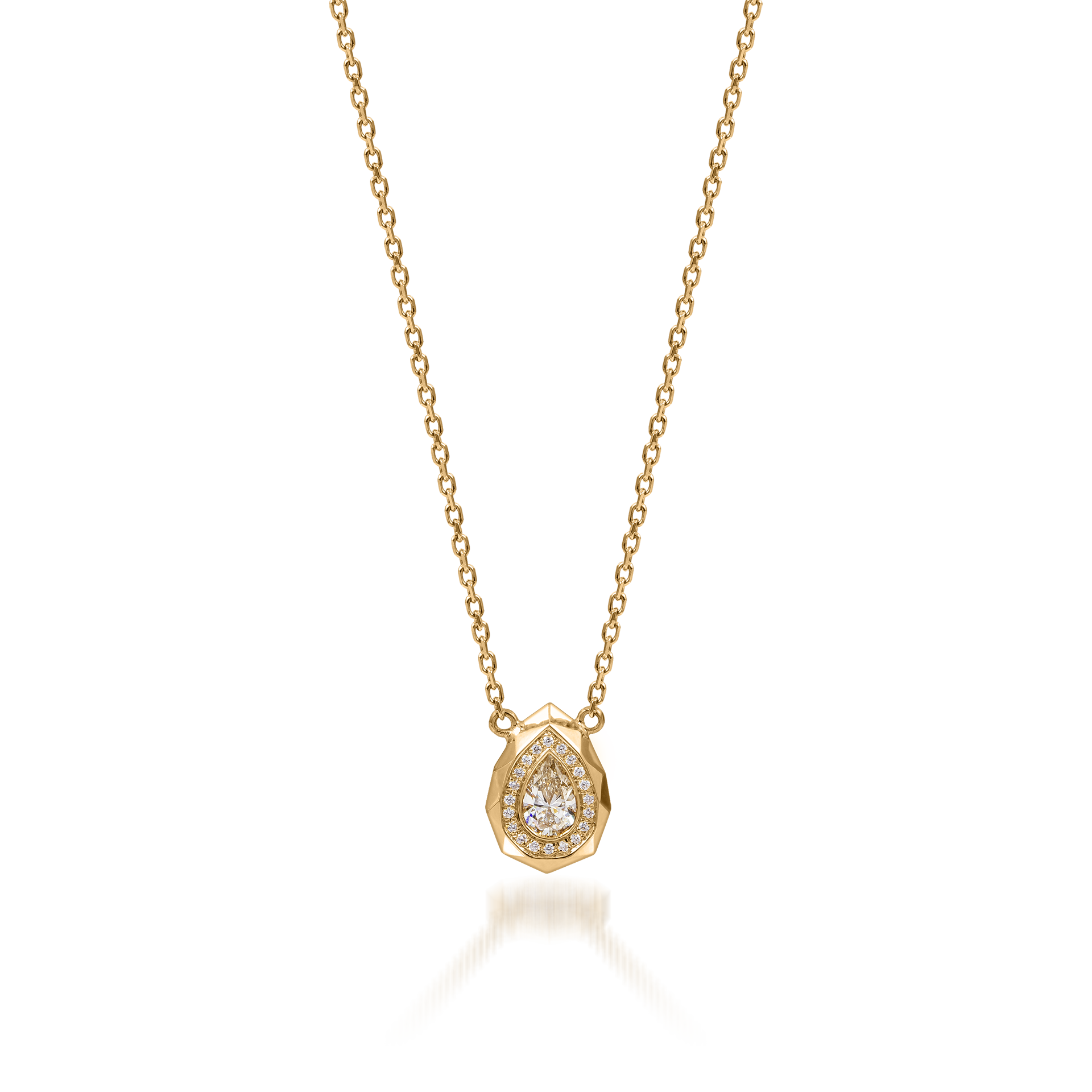 Metropolitan Pear-cut Diamond Halo Necklace In 18K Yellow Gold