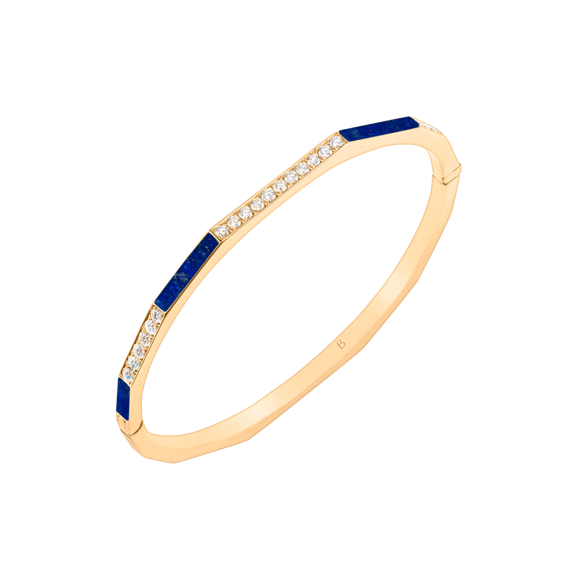 Nova Slim Lapis Lazuli & Diamond Hinged Bangle In 18K Yellow Gold