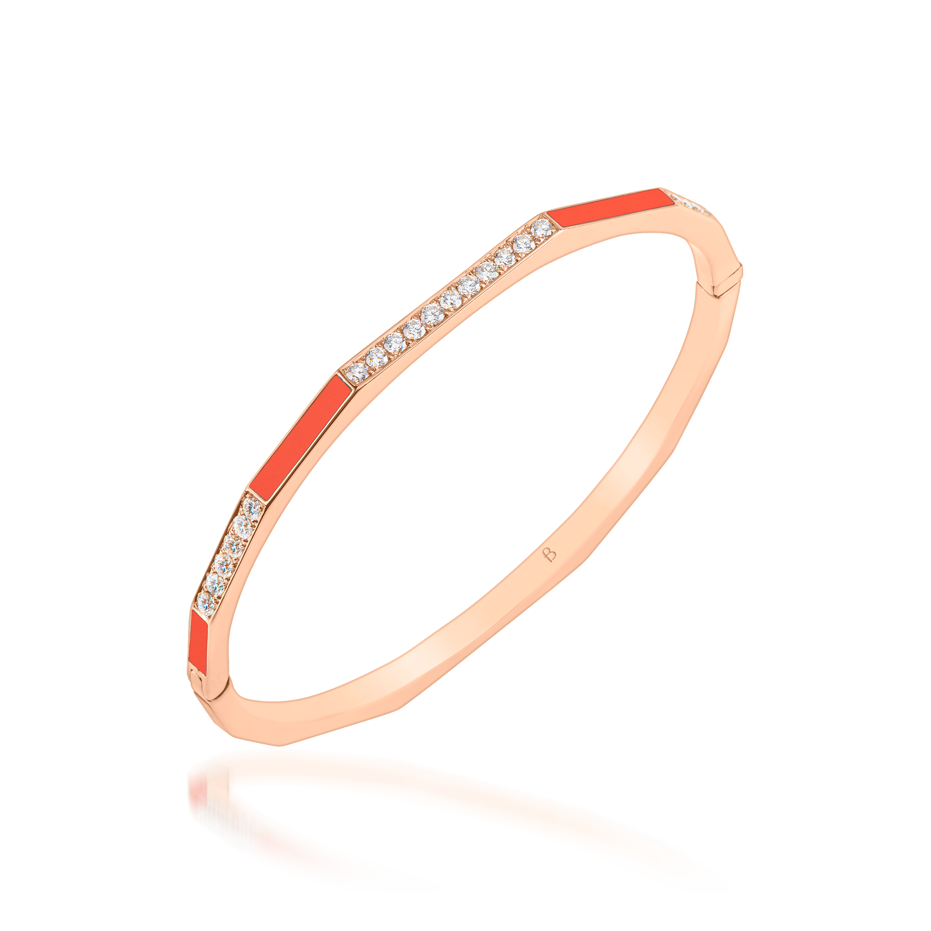 Nova Slim Orange Coral & Diamond Hinged Bangle In 18K Rose Gold