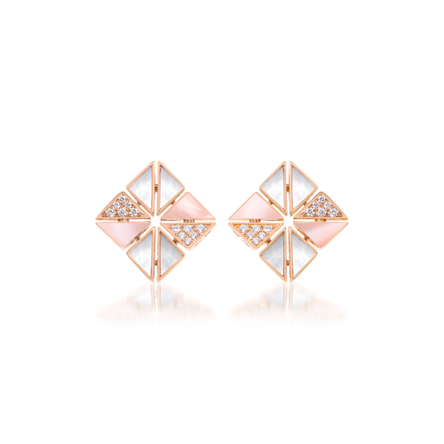 Color Blossom Earrings, Pink Gold, White Gold And Diamonds