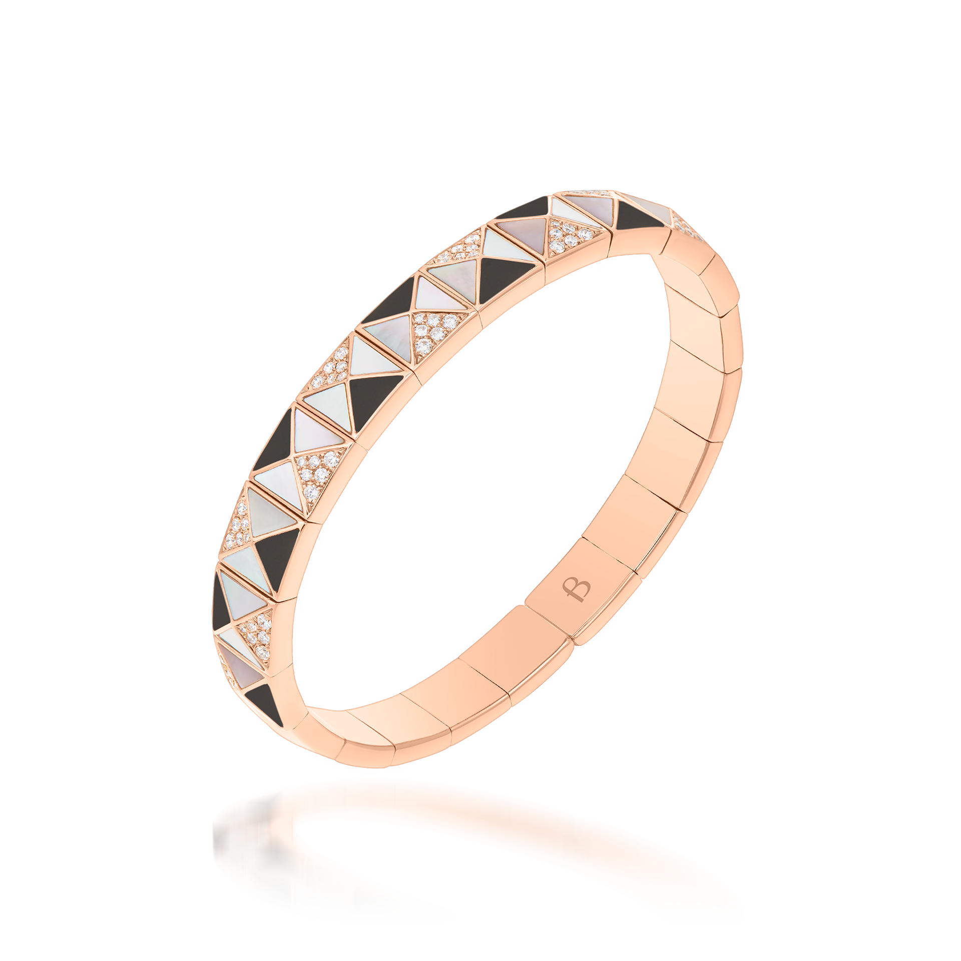 Deco Edge Bangle with Black Onyx, White Mother of Pearl & Diamonds In 18K Rose Gold