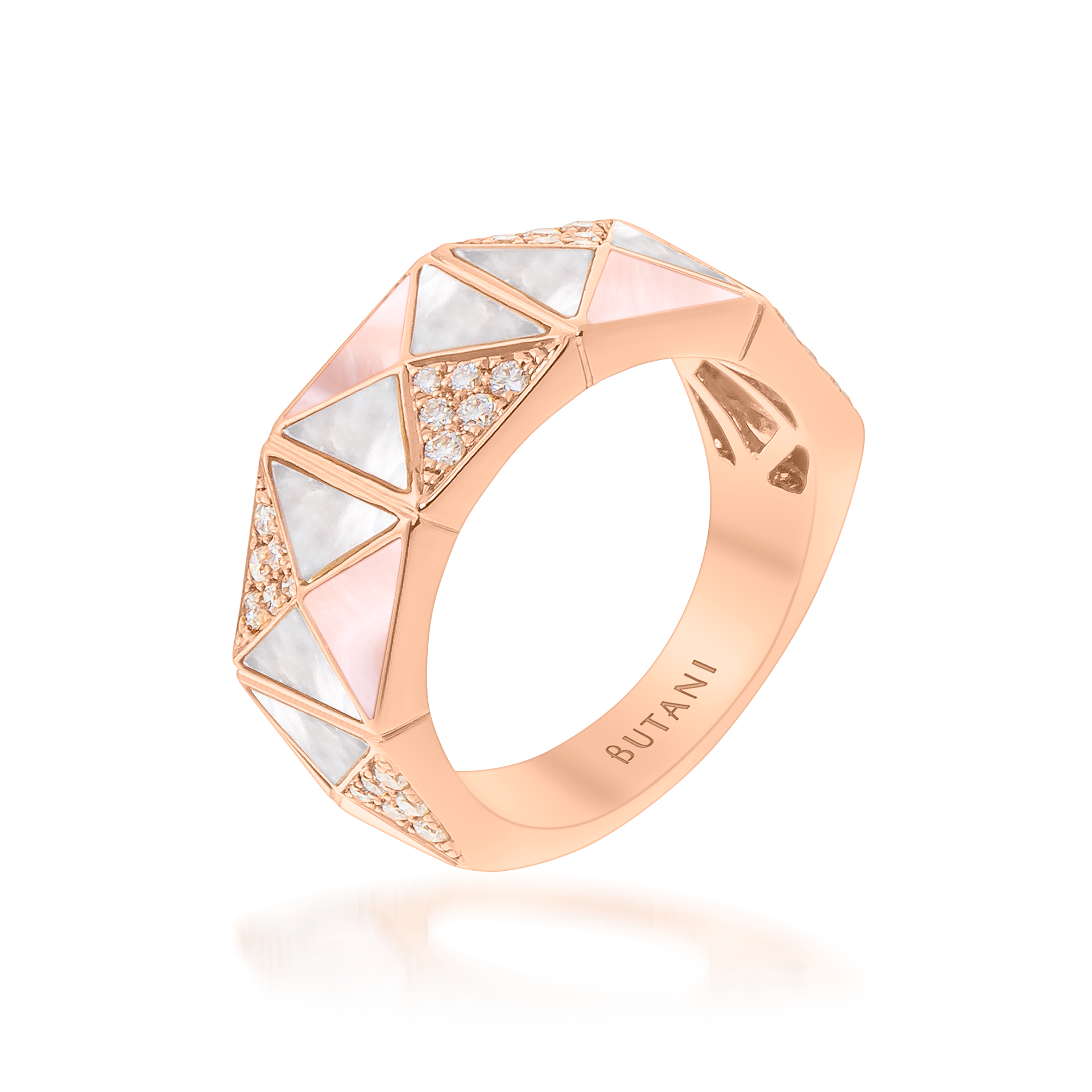 Deco Edge Ring with Pink Mother of Pearl, White Mother of Pearl & Diamonds In 18K Rose Gold