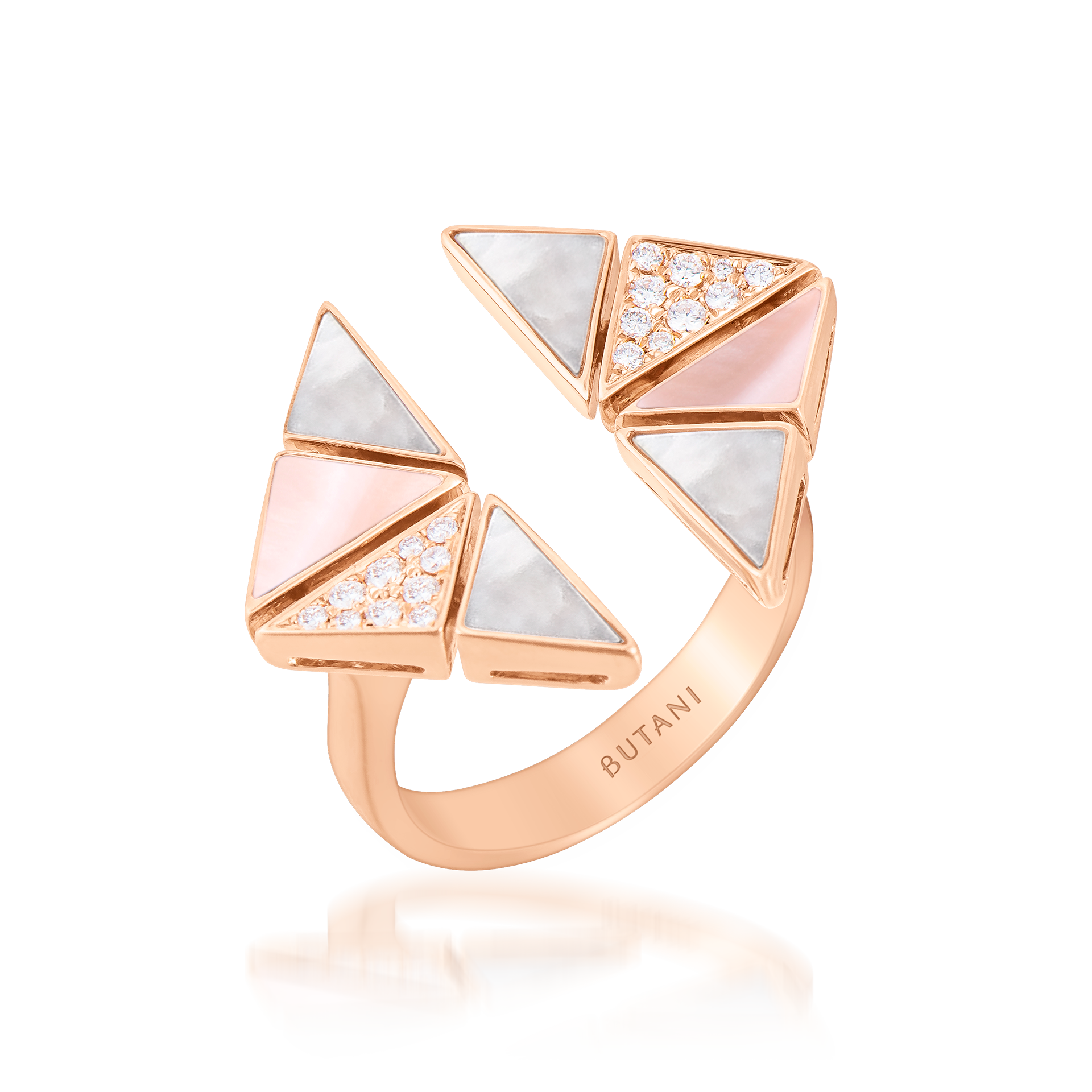 Deco Vertex Ring with Pink Mother of Pearl, White Mother of Pearl & Diamonds  In 18K Rose Gold