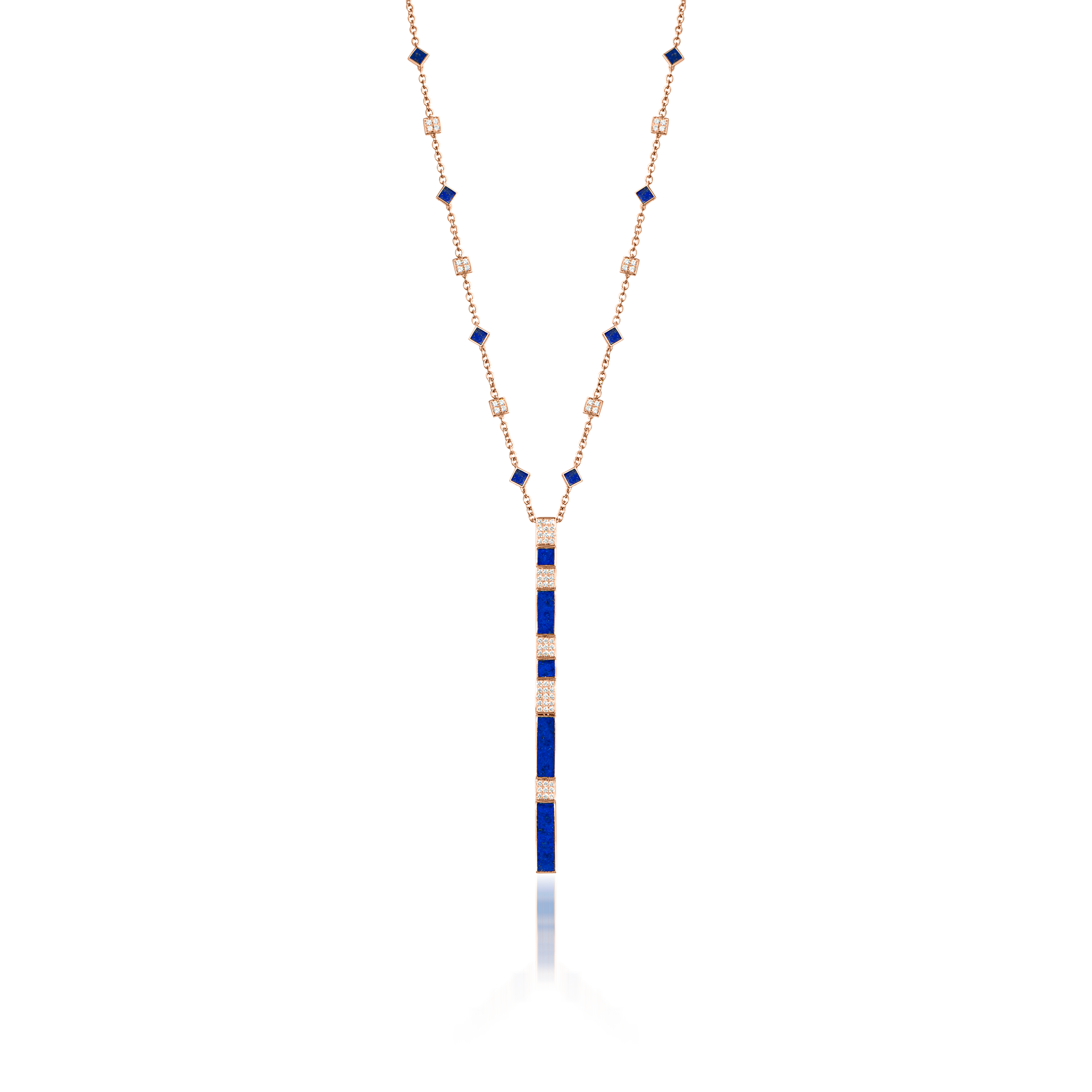 Nova Lapis Lazuli and Diamond Cascade Long Chain Pendant In 18K Rose Gold