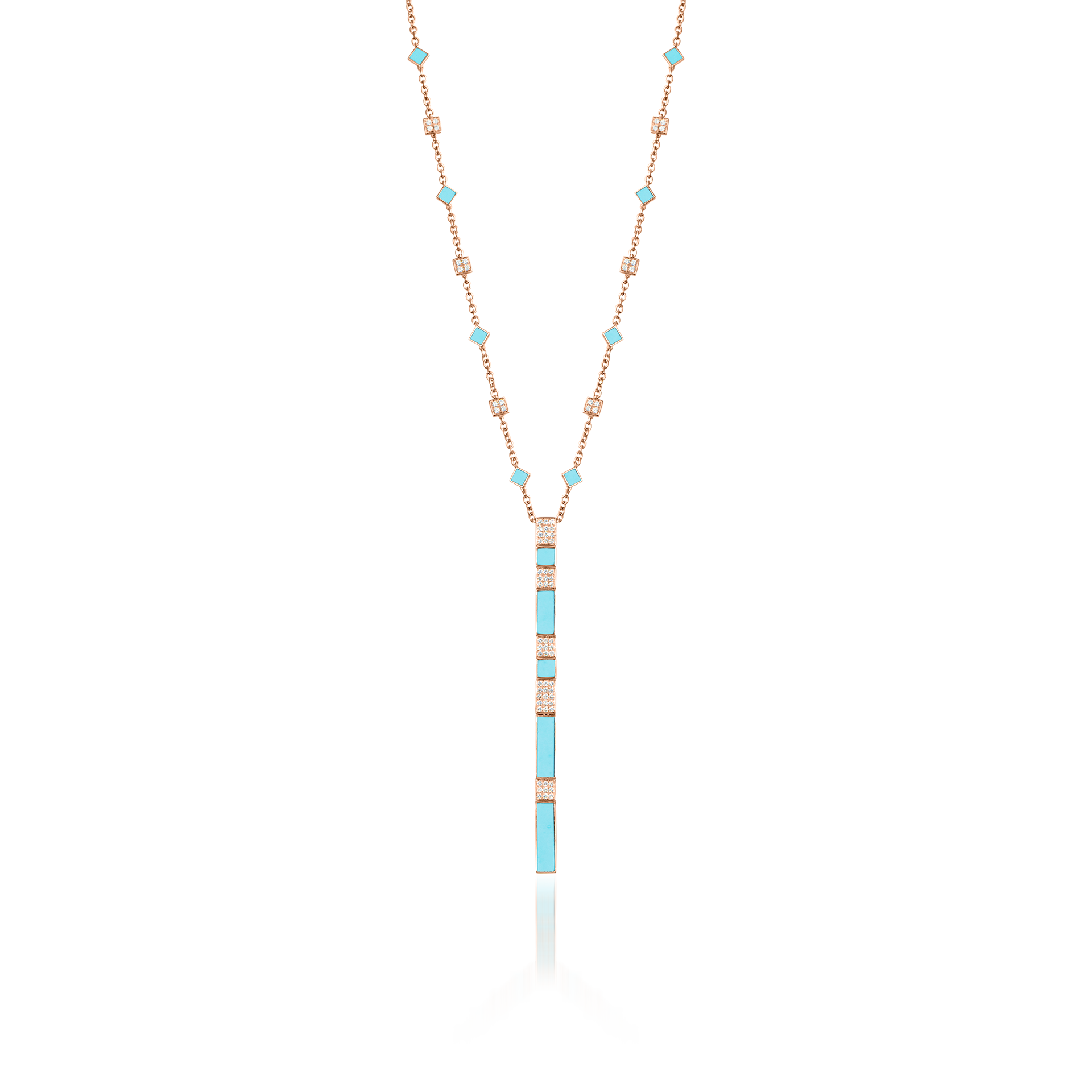 Nova Turquoise and Diamond Cascade Long Chain Pendant In 18K Rose Gold