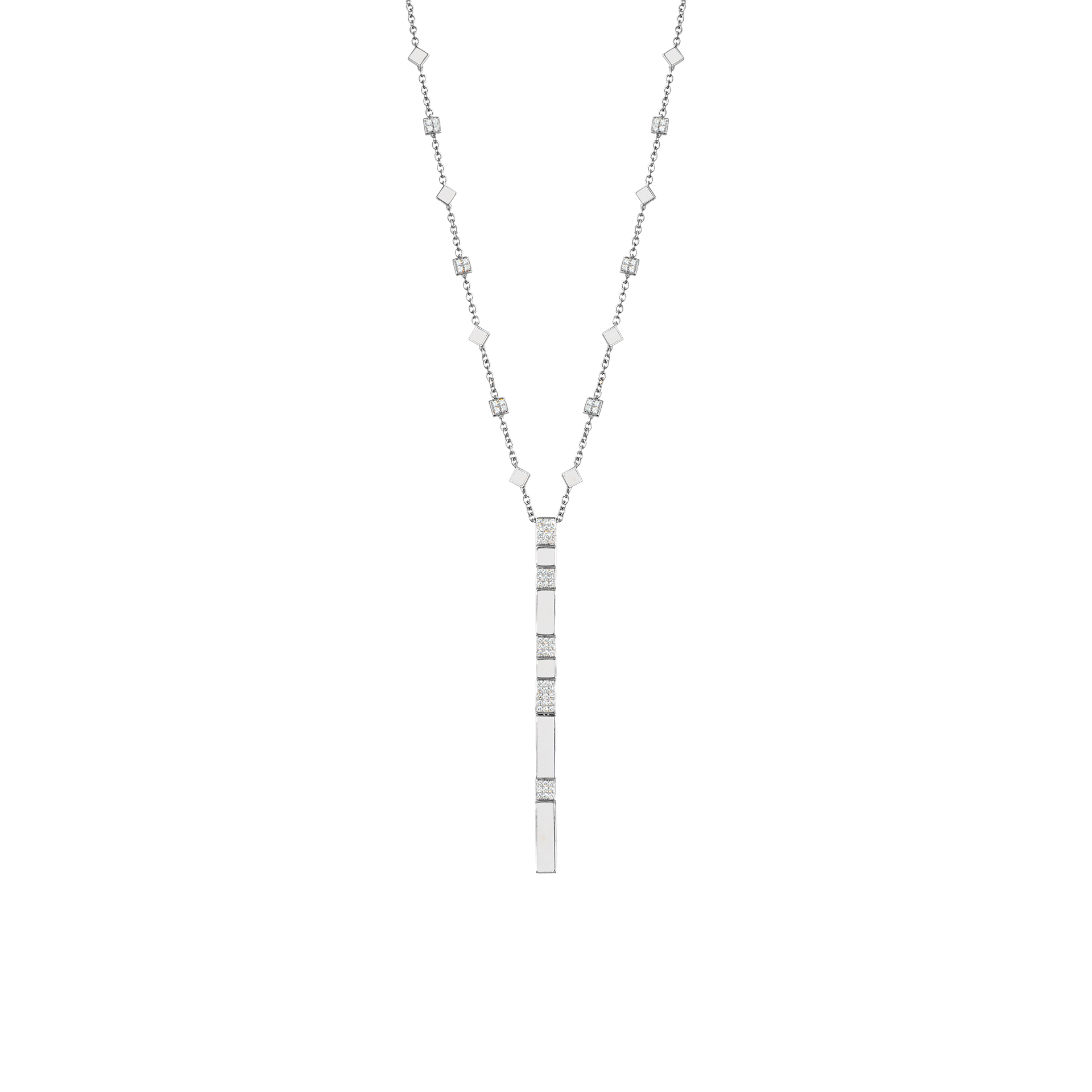 Nova White Agate and Diamond Cascade Long Chain Pendant In 18K White Gold