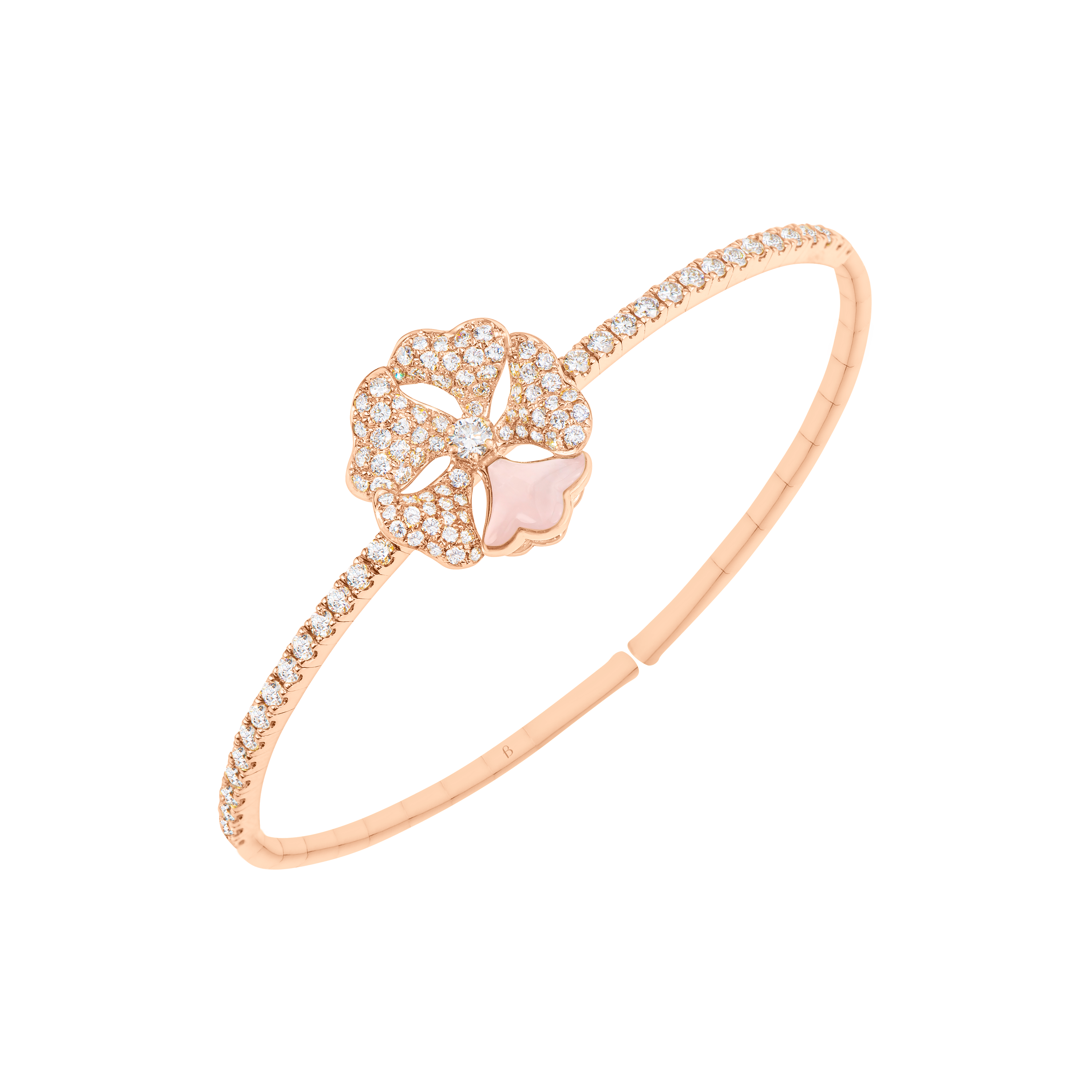 Bloom Diamond and Pink Mother-of-Pearl Solo Flower Bangle In 18K Rose Gold