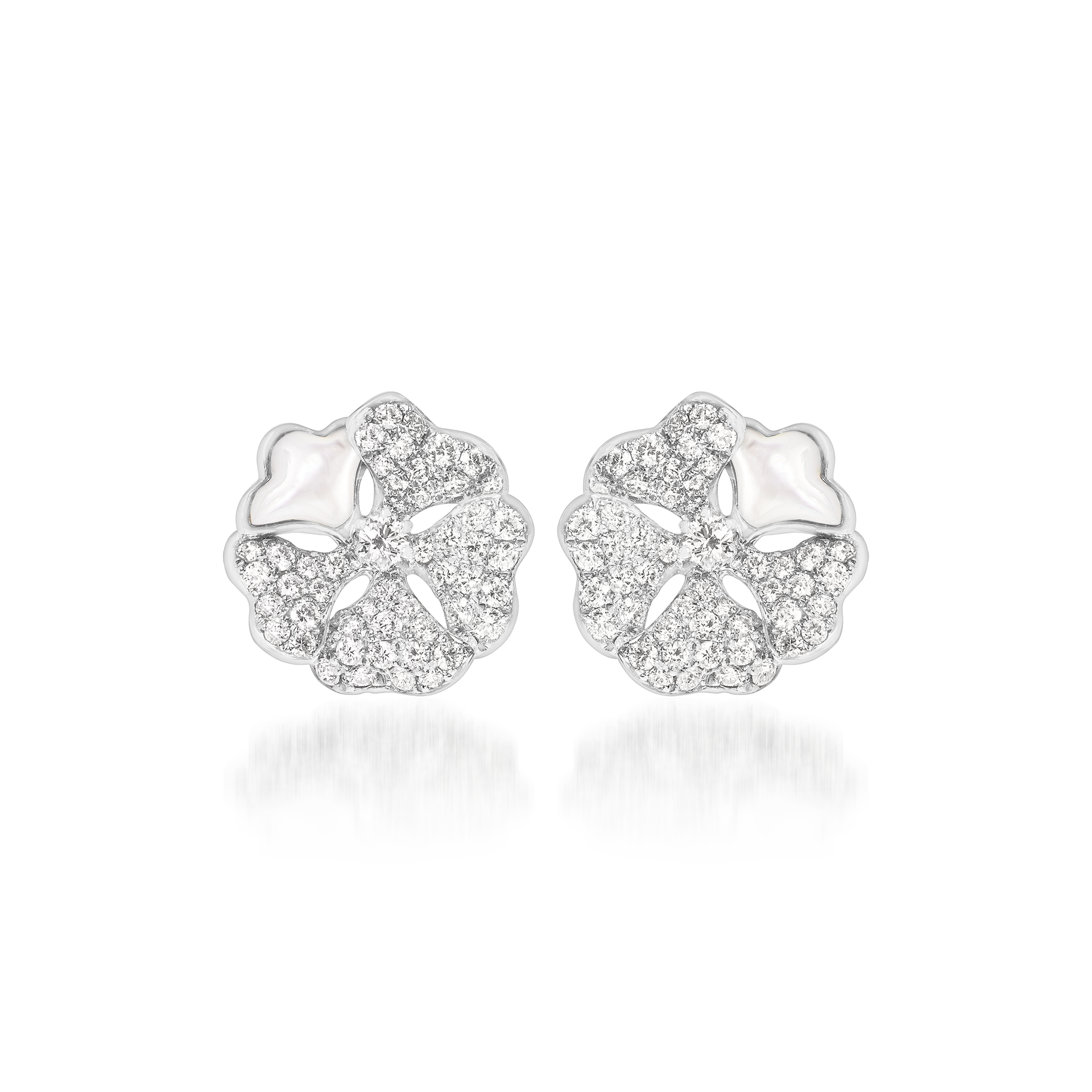 Bloom Diamond and White Mother-of-Pearl  Bloom Earring Tops In 18K White Gold