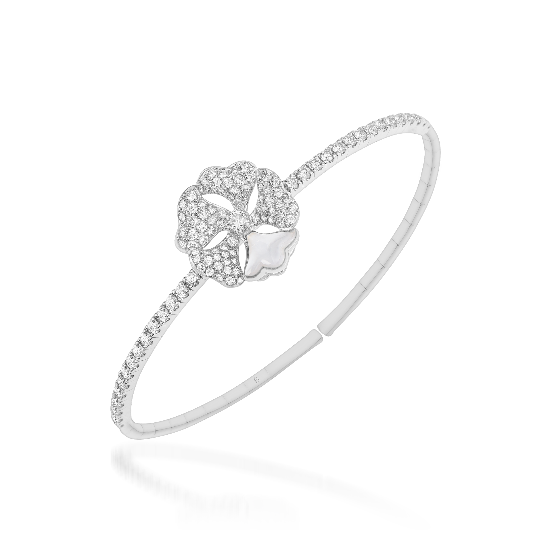 Bloom Diamond and Mother-of-Pearl Solo Flower Bangle In 18K White Gold