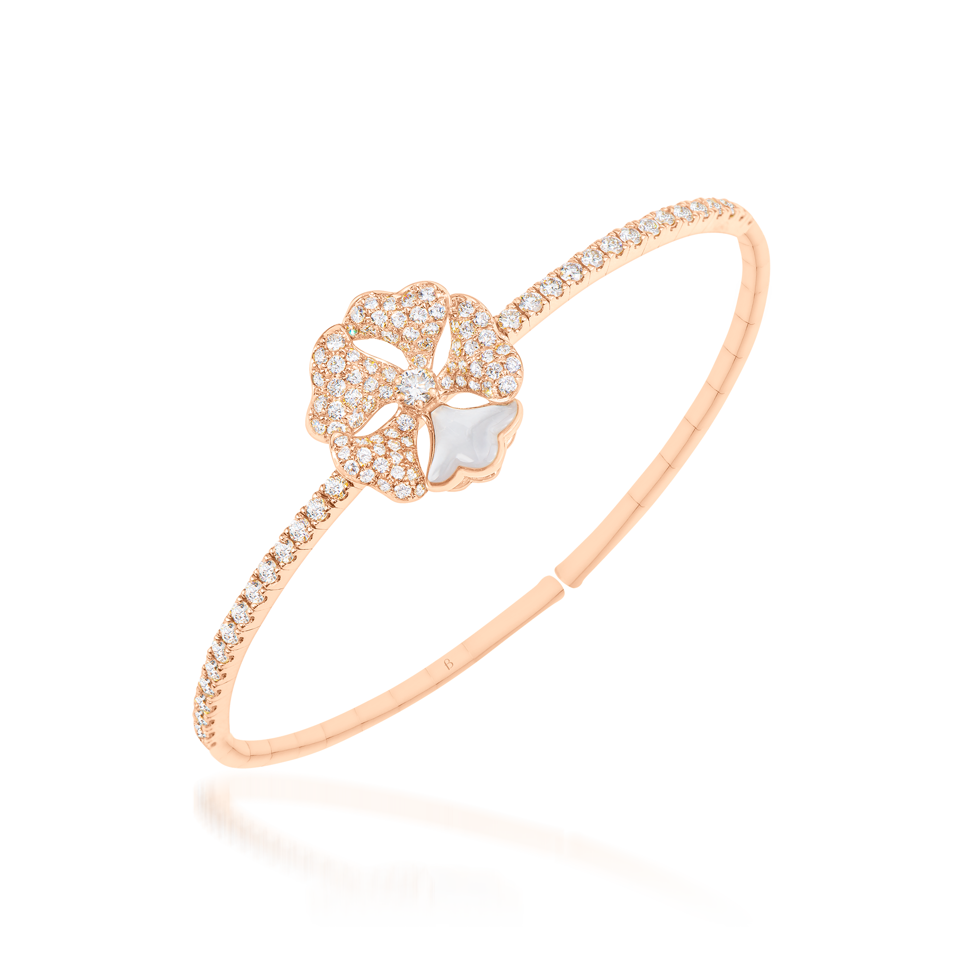 Bloom Diamond and Mother-of-Pearl Solo Flower Bangle In 18K Rose Gold