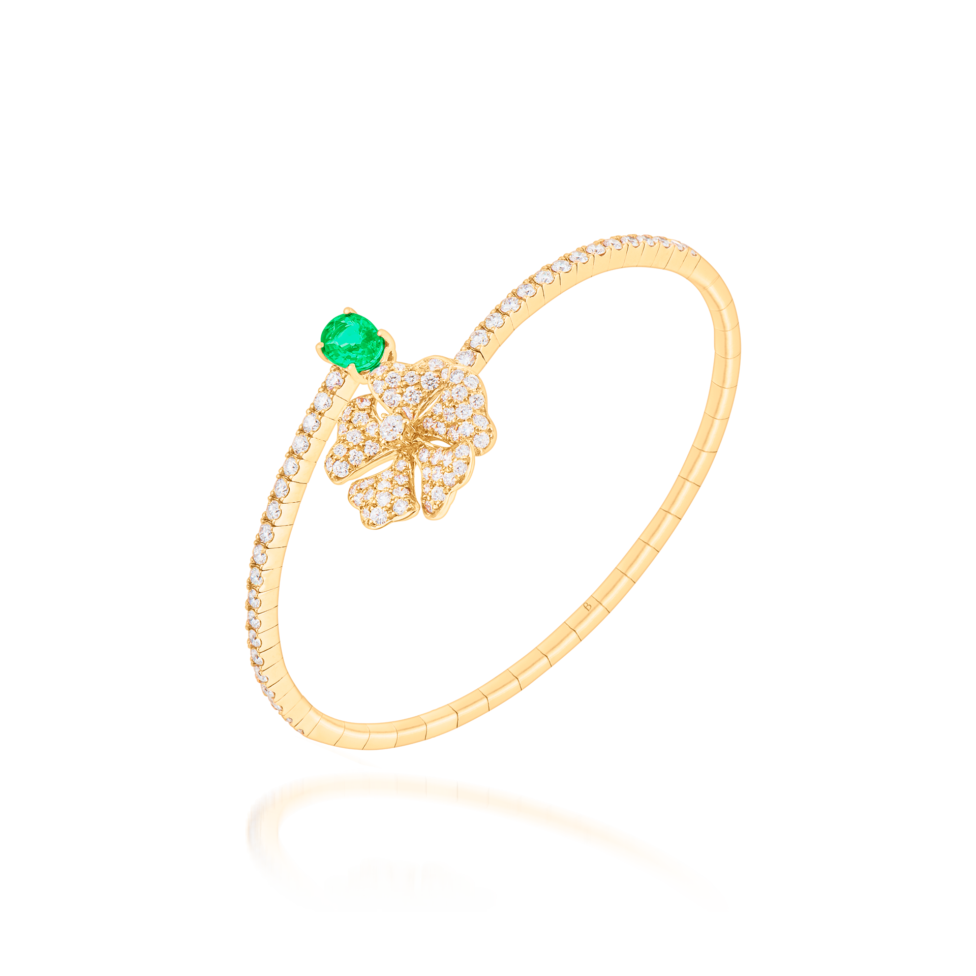 Bloom Emerald and Diamond Open Spiral Bangle In 18K Yellow Gold