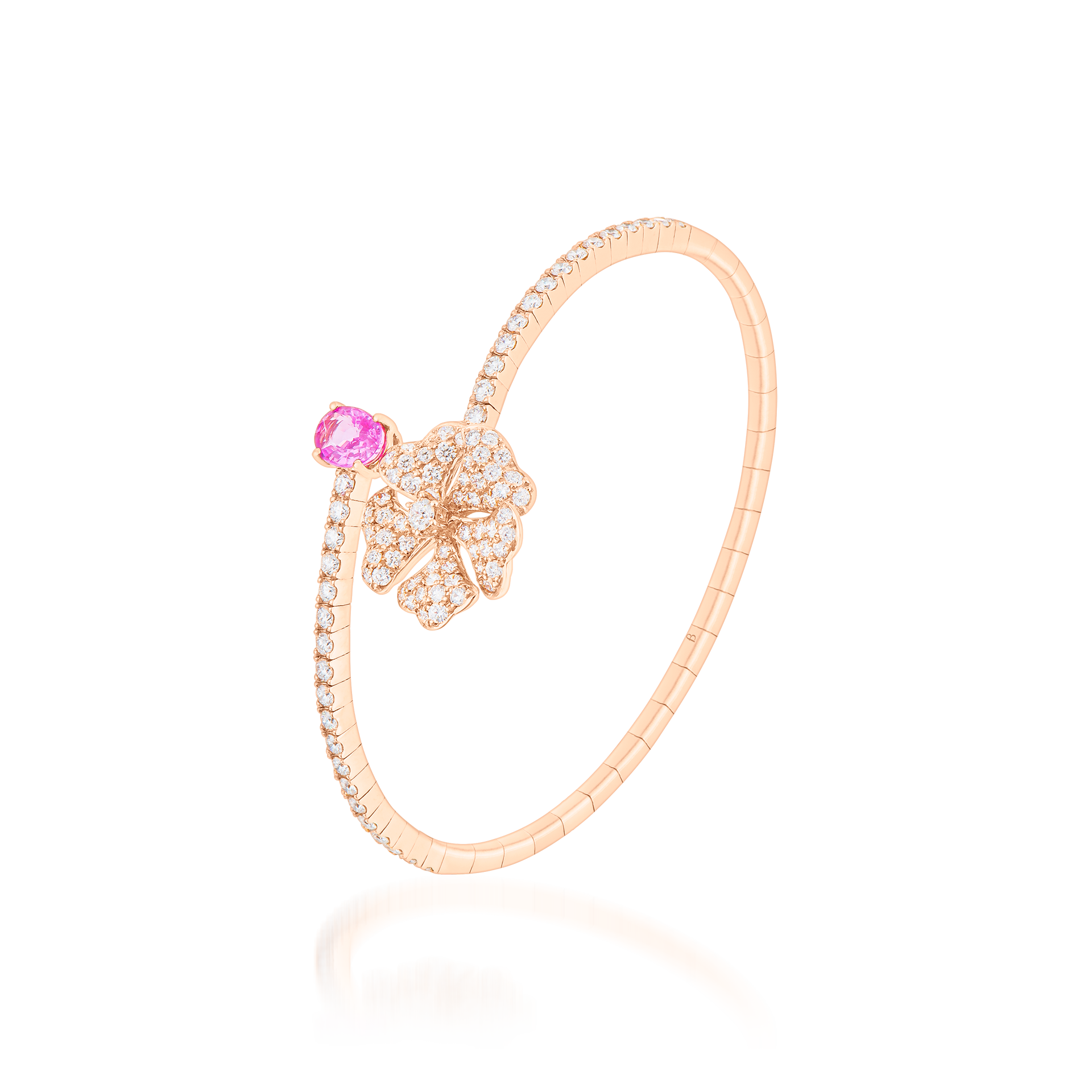 Bloom Pink Sapphire and Diamond Open Spiral Bangle In 18K Rose Gold