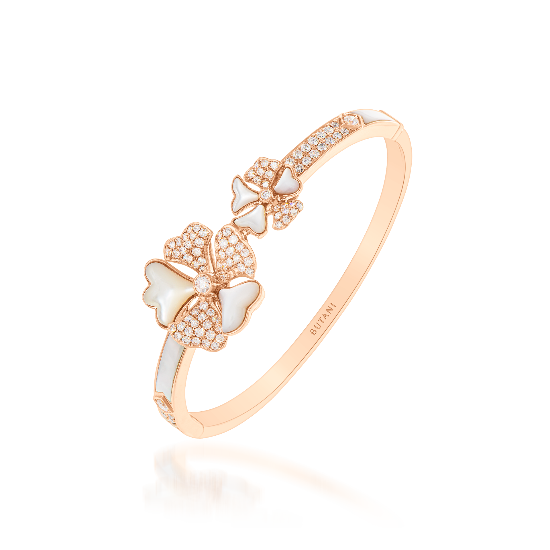 Bloom Diamond and Mother-of-Pearl Duo Flower Bangle In 18K Rose Gold