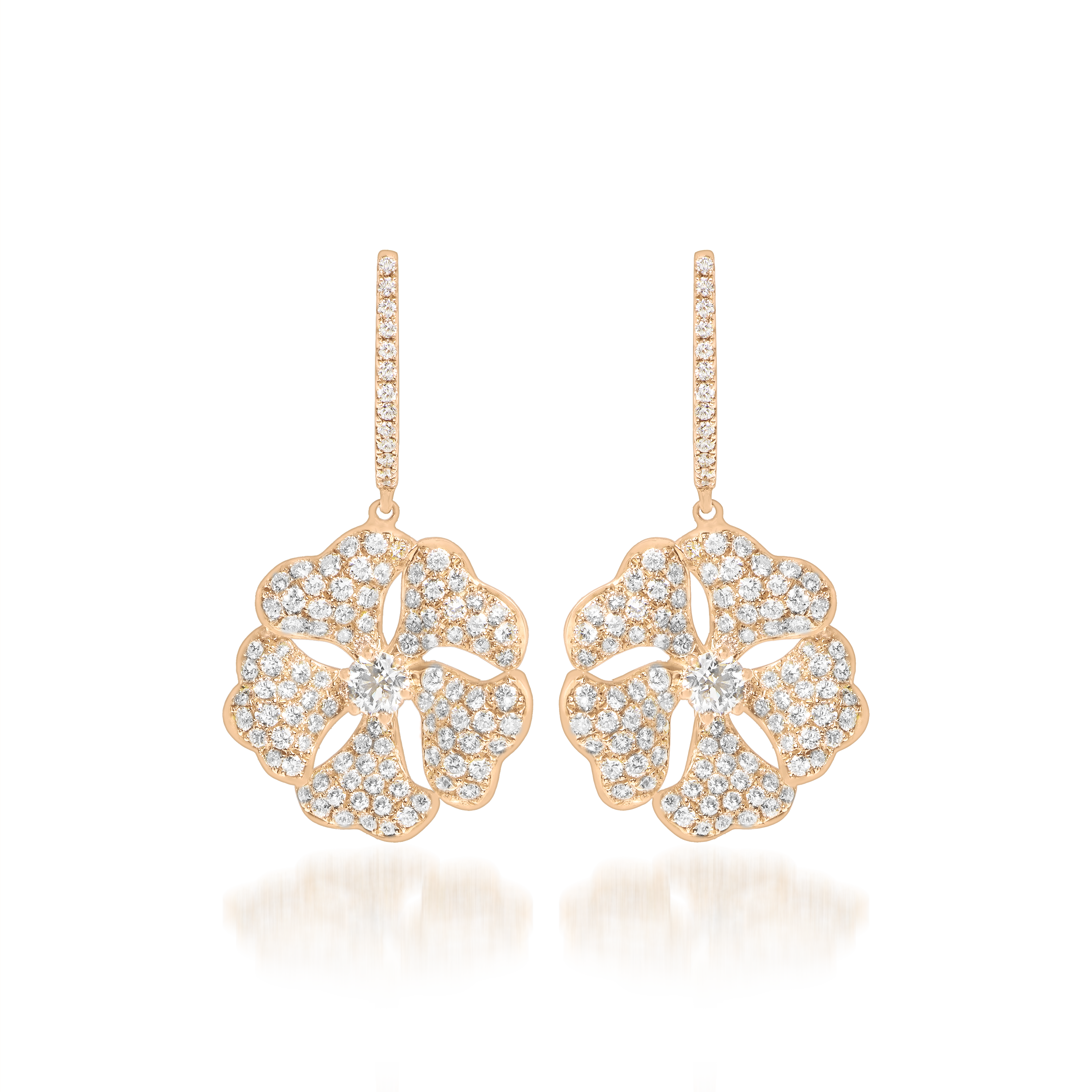 Bloom Gold and Pavé Diamond Drop Earrings In 18K Rose Gold