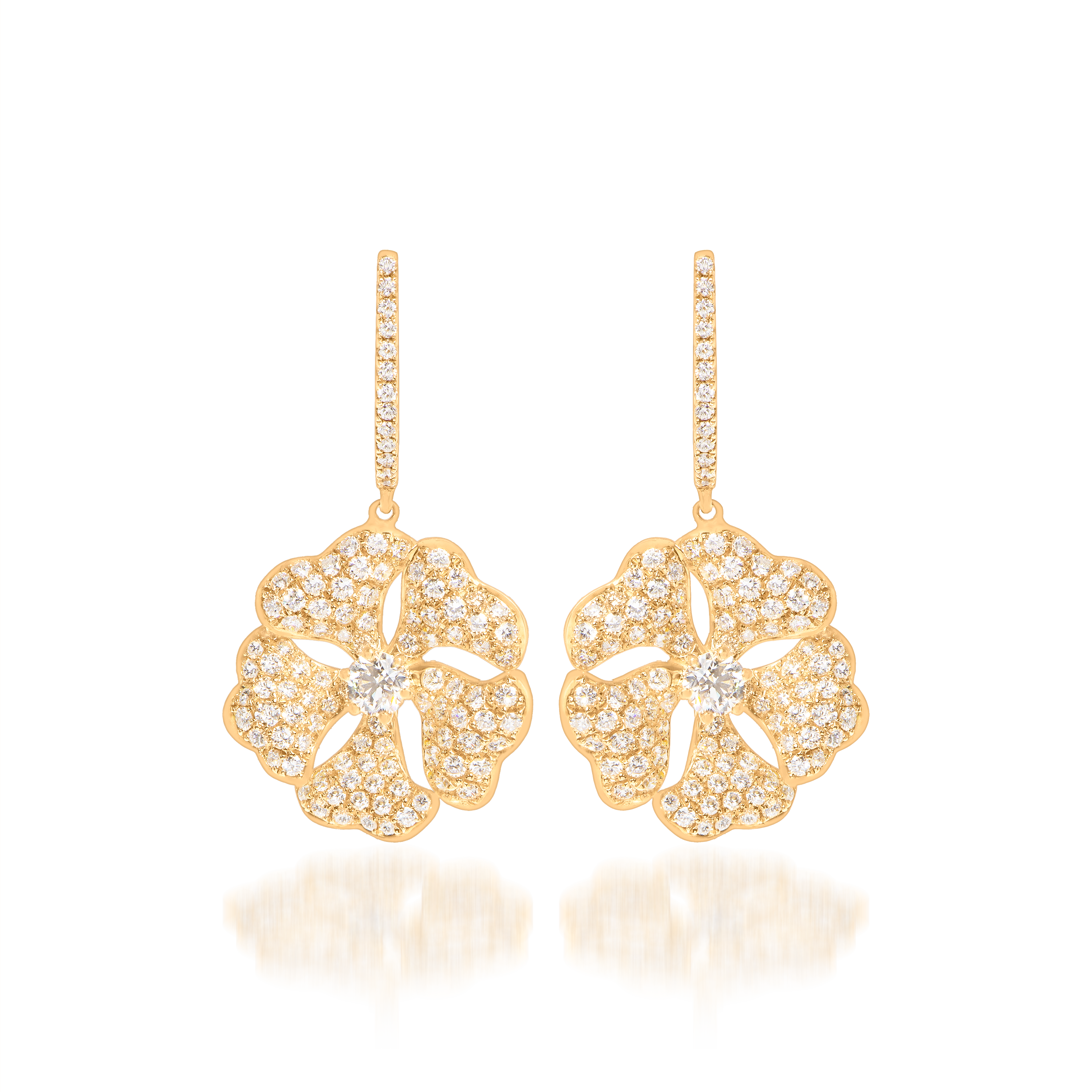 Bloom Gold and Pavé Diamond Drop Earrings In 18K Yellow Gold