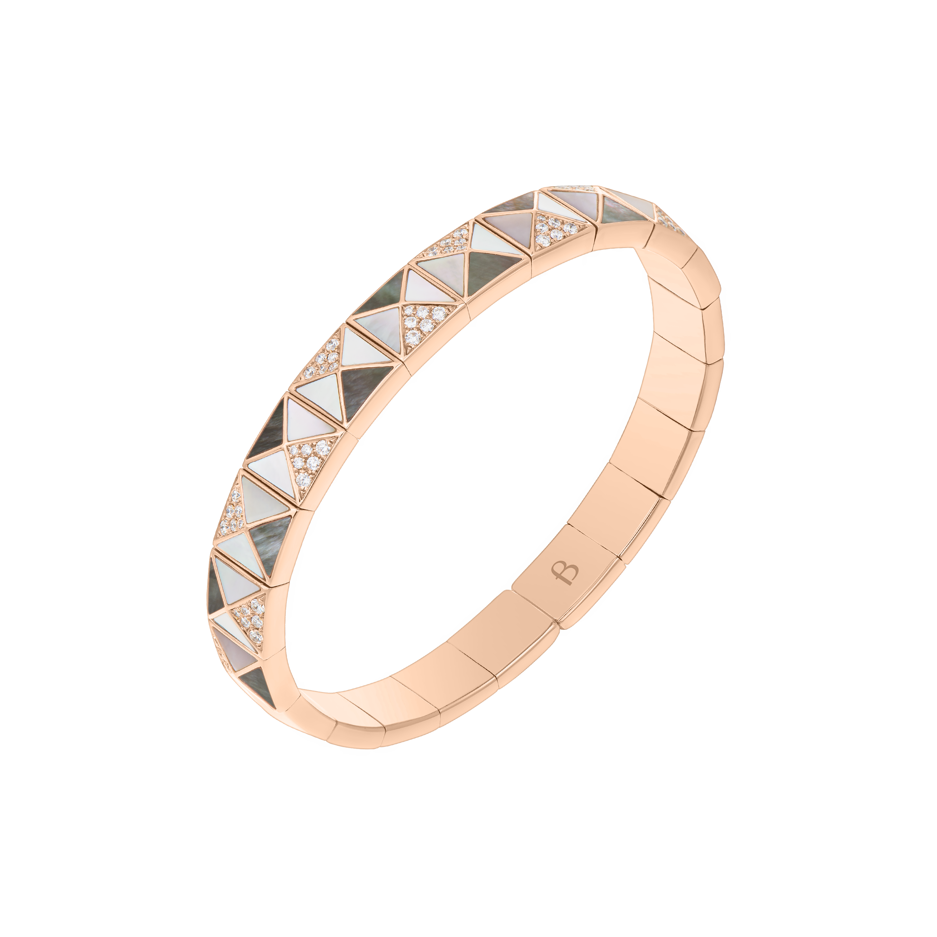 Deco Edge Bangle with Grey Mother of Pearl, White Mother of Pearl & Diamonds In 18K Rose Gold