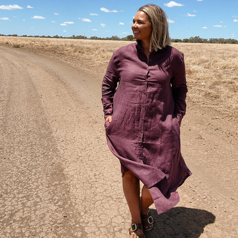 plum linen dress