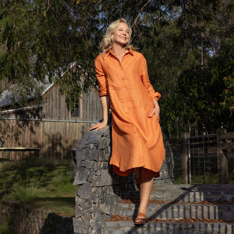 orange rust organic linen dress