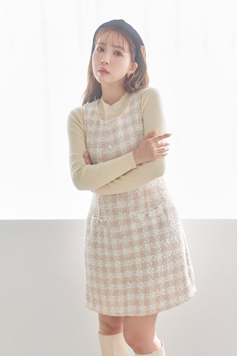 幻想的 mistreass Knit Top Set Tweed Mini Dress