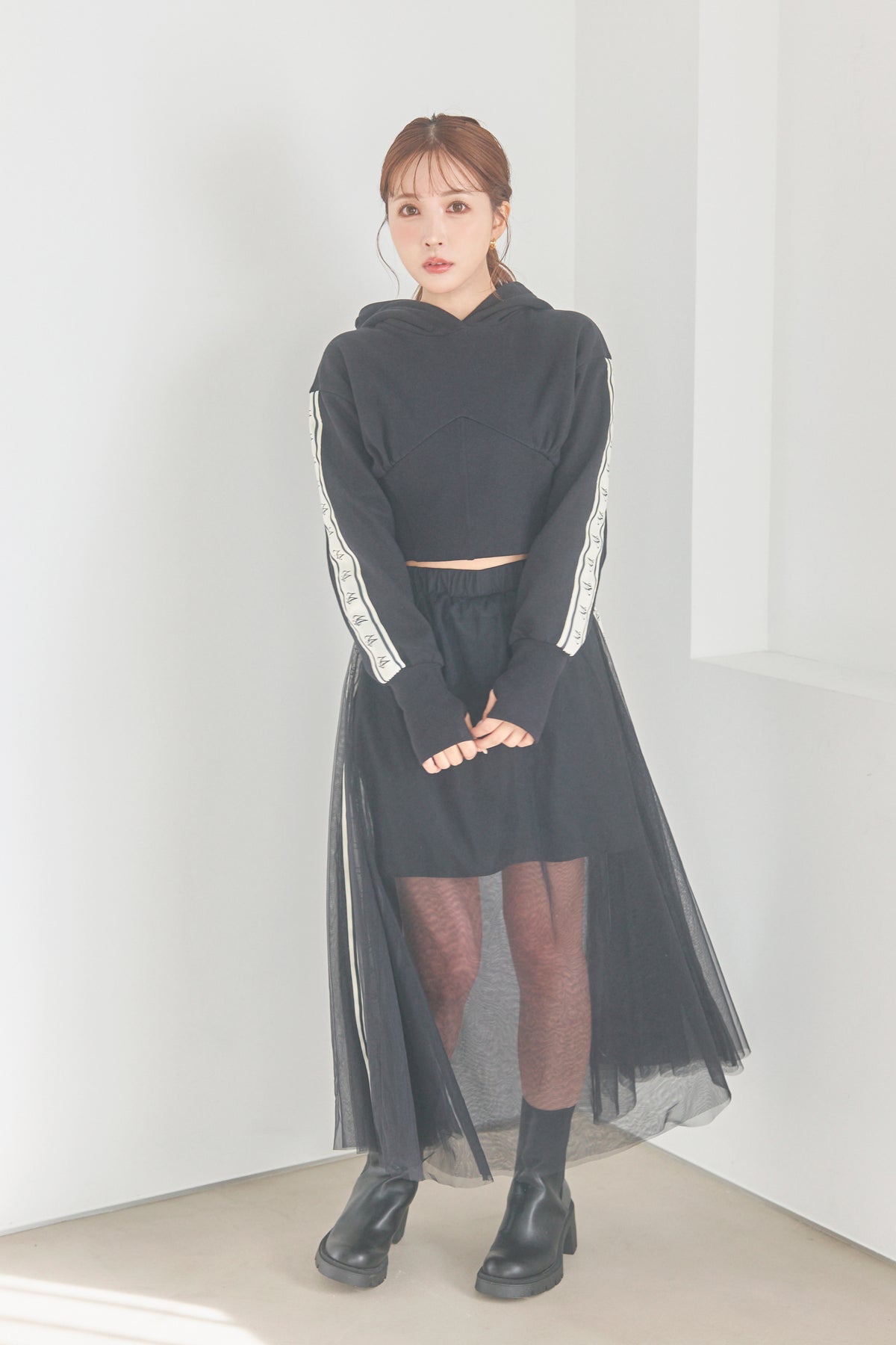 Logo Line Tape Hoodie & Tulle Skirt